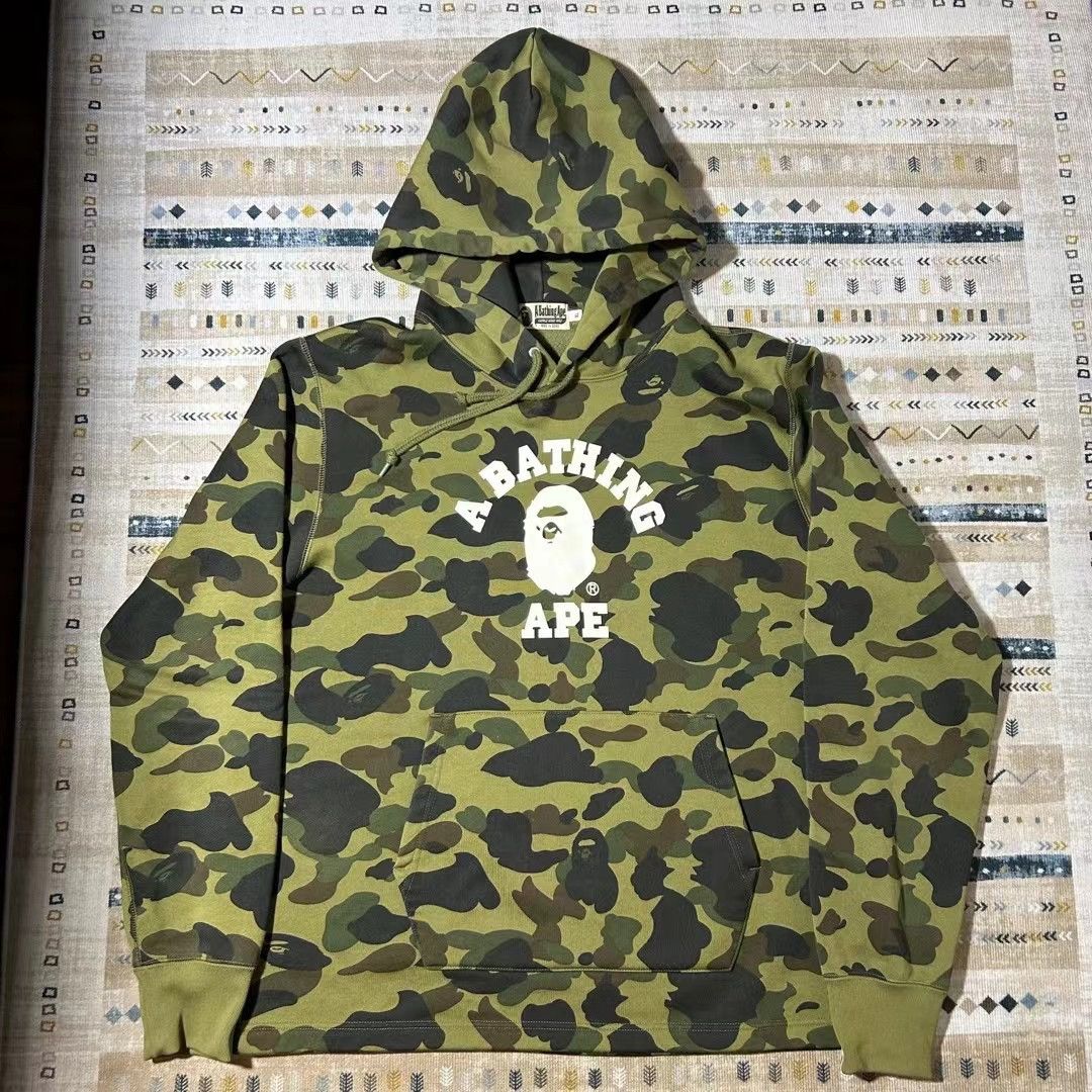 Bape GREEN CAMO COLLEGE PULLOVER HOODIE Grailed