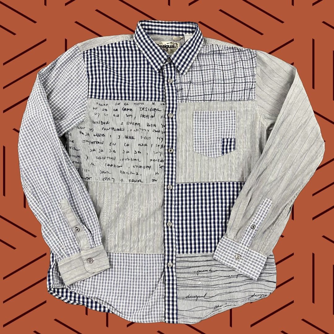 Desigual VINTAGE Desigual Shirt Mens Large Blue Patchwork Modernist Art Eclectic Button Up Size US L / EU 52-54 / 3 - 1 Thumbnail