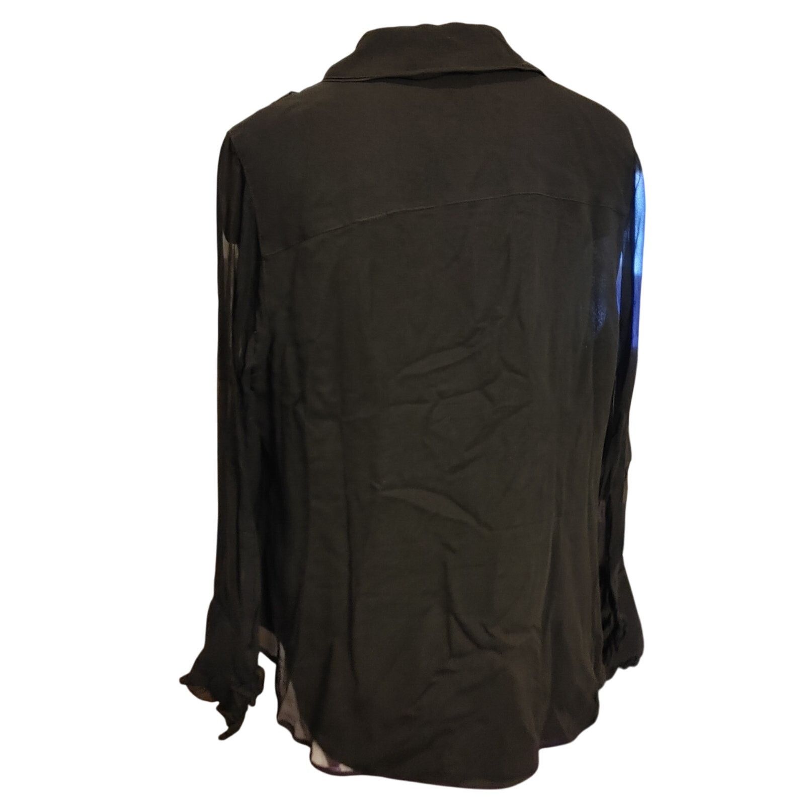 Coldwater Creek Coldwater Creek Womens 1X Black Sheer Blouse Top Frill Front Size XL / US 12-14 / IT 48-50 - 2 Thumbnail