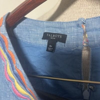 Talbots $120 Talbots Linen Scallop Detail Shift Dress Blue Rainbow S Size M / US 6-8 / IT 42-44 - 10 Thumbnail