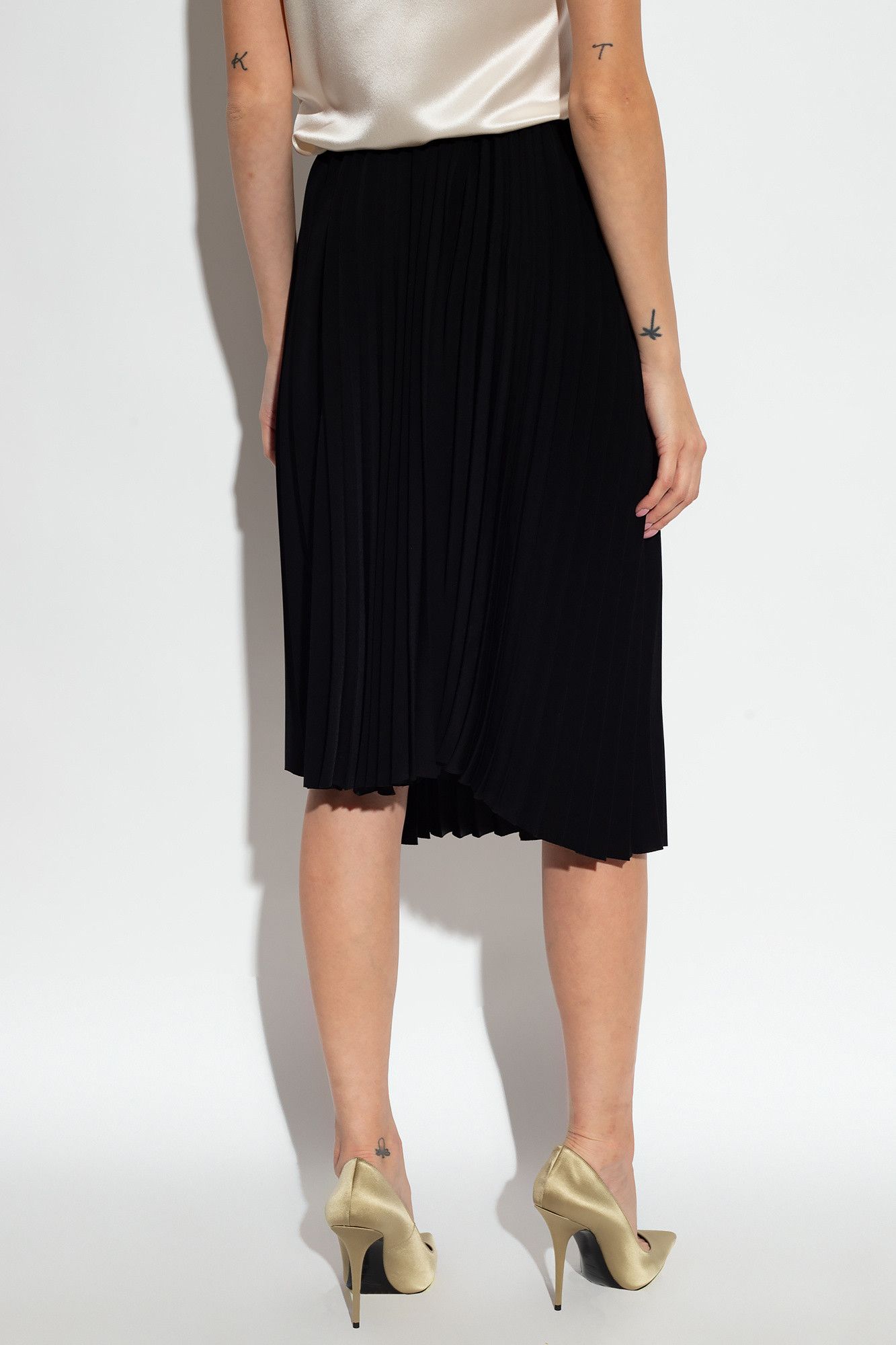 Saint Laurent Paris o1s1wg111024 Asymmetrical Pleated Midi Skirt Crepe in Black Size 28" / US 6 / IT 42 - 4 Thumbnail