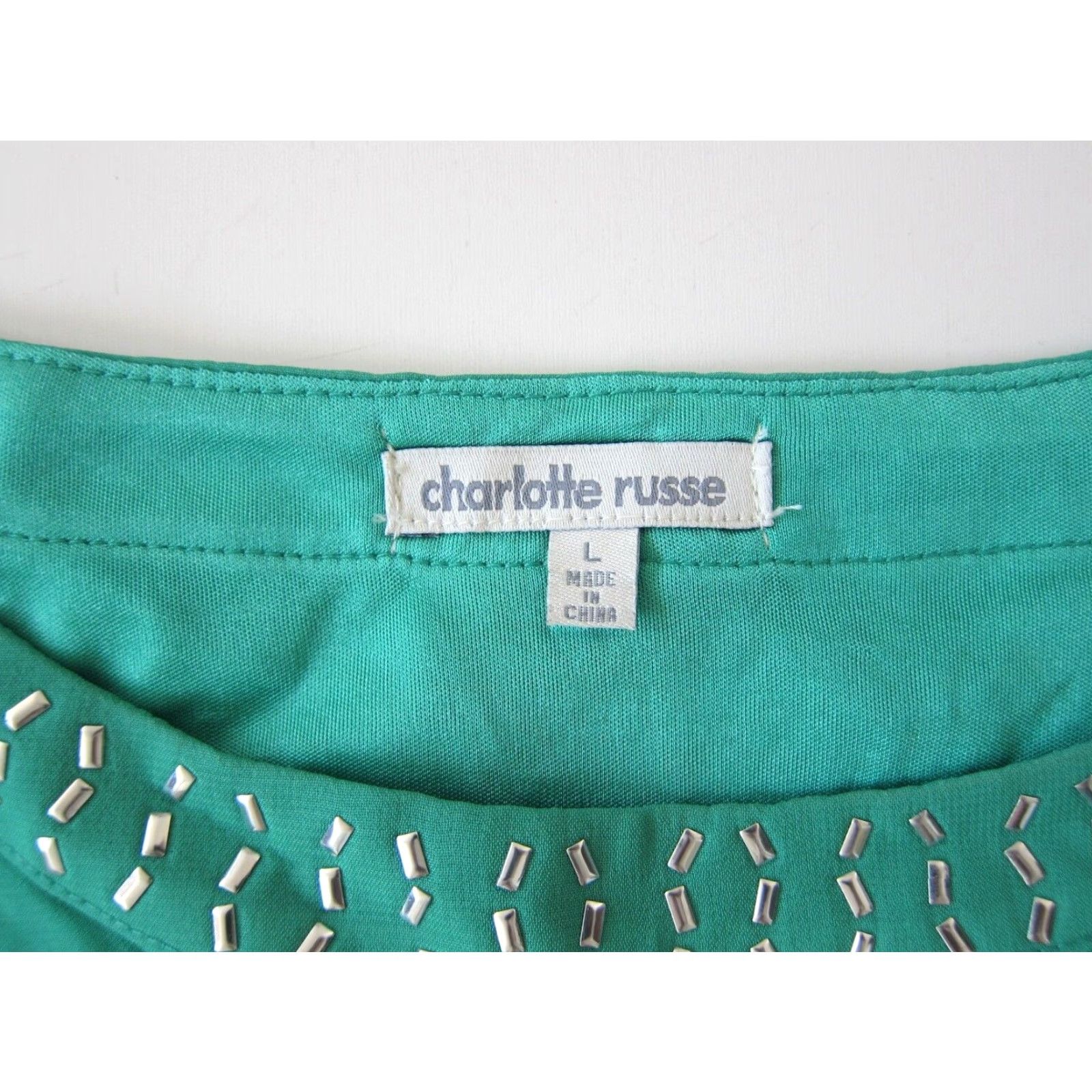 Vintage Charlotte Russe Dress Sleeveless Tank Jade Green Silver Studded Sheath Large Women's Size L / US 10 / IT 46 - 4 Thumbnail