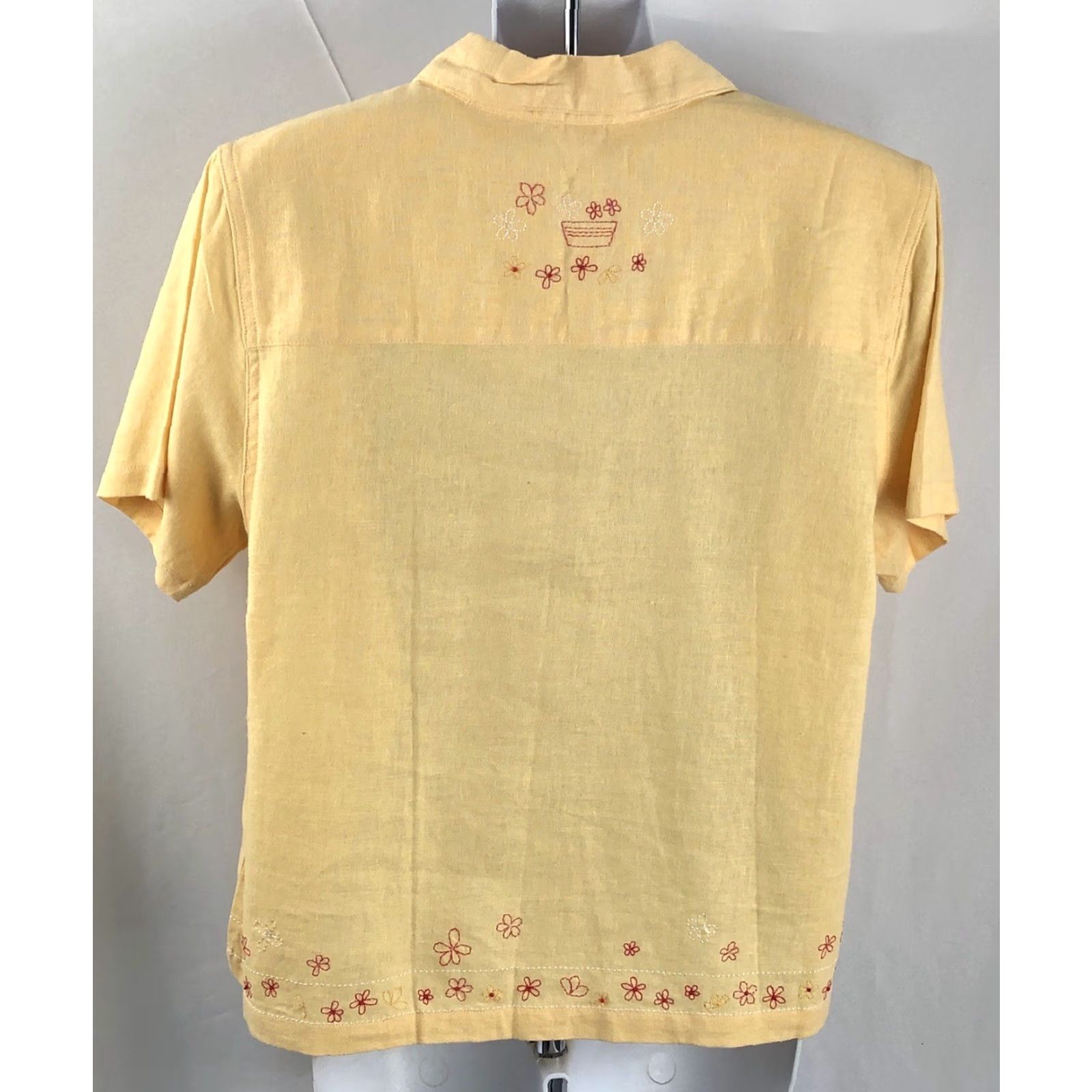 Vintage NWT Christopher Banks Linen Top M Yellow Floral Embroidered ButtonUp CottageCore Shirt Womens Size M / US 6-8 / IT 42-44 - 3 Thumbnail