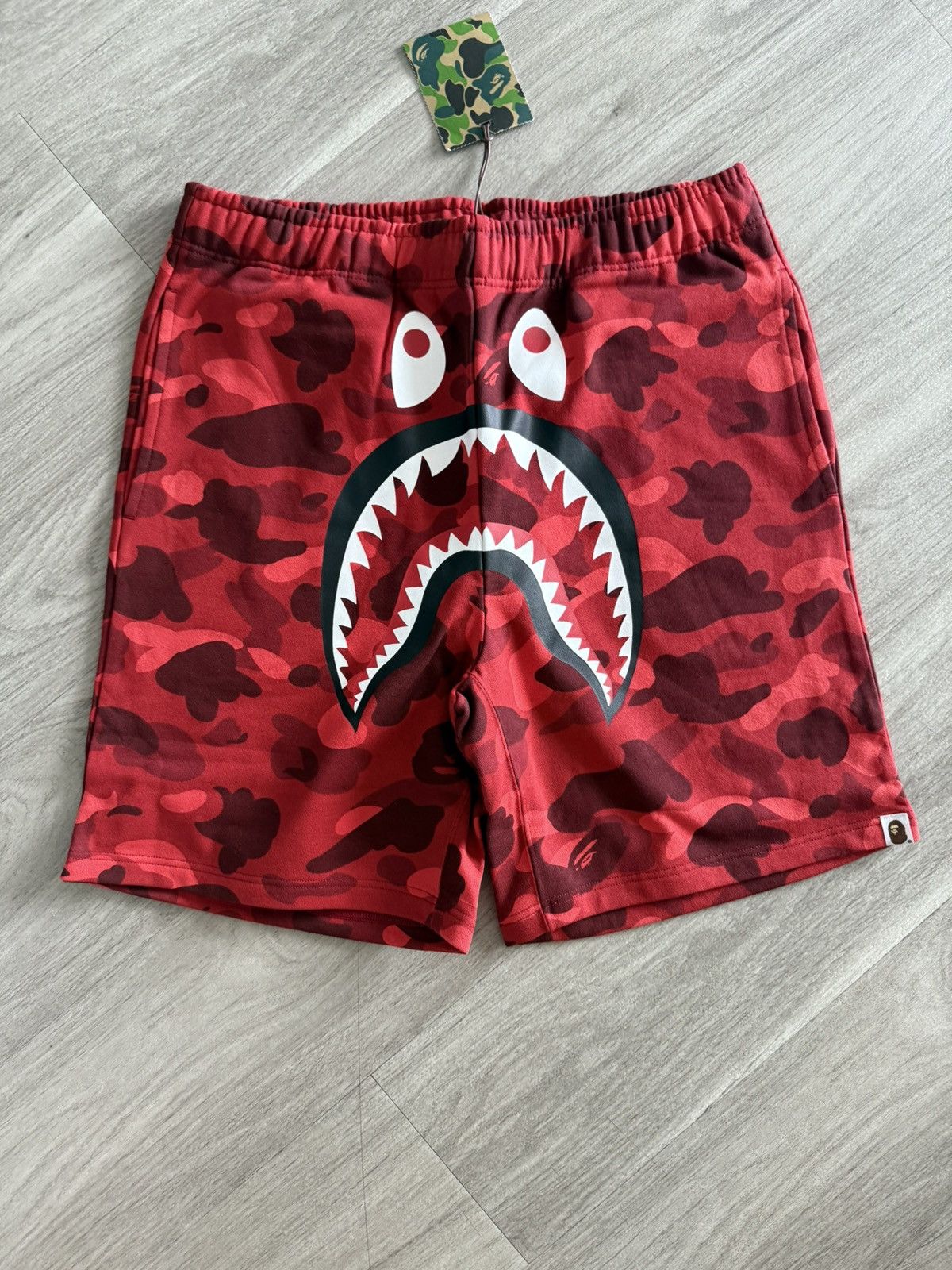 Bape red camo shark shorts