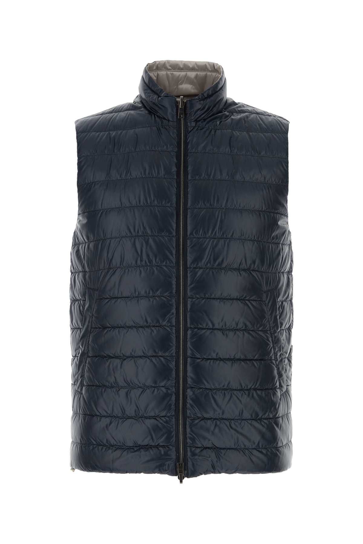 image of Herno Dark Blue Nylon Reversible Sleeveless Down Jacket, Men's (Size Small)
