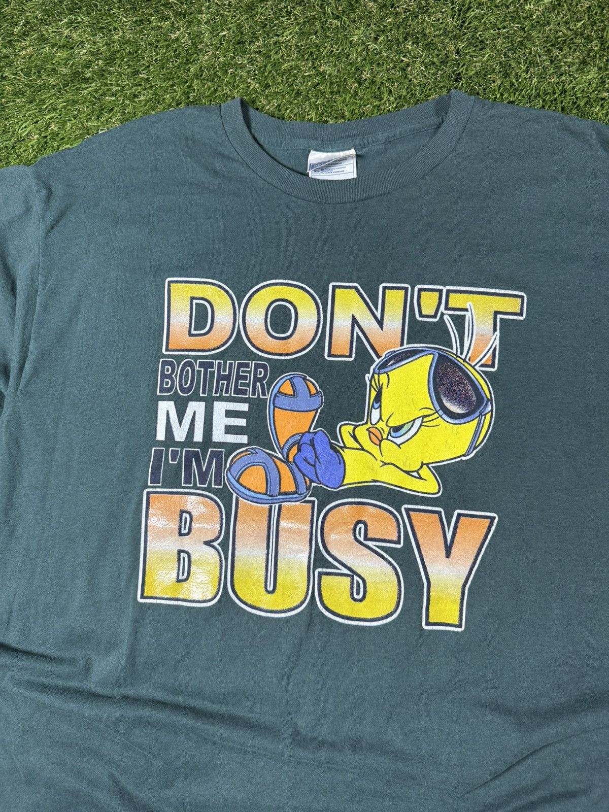 Warner Bros Vintage 90s Forest Green Tweety Bird Boxy Looney Toons Tee Size US XXL / EU 58 / 5 - 2 Thumbnail