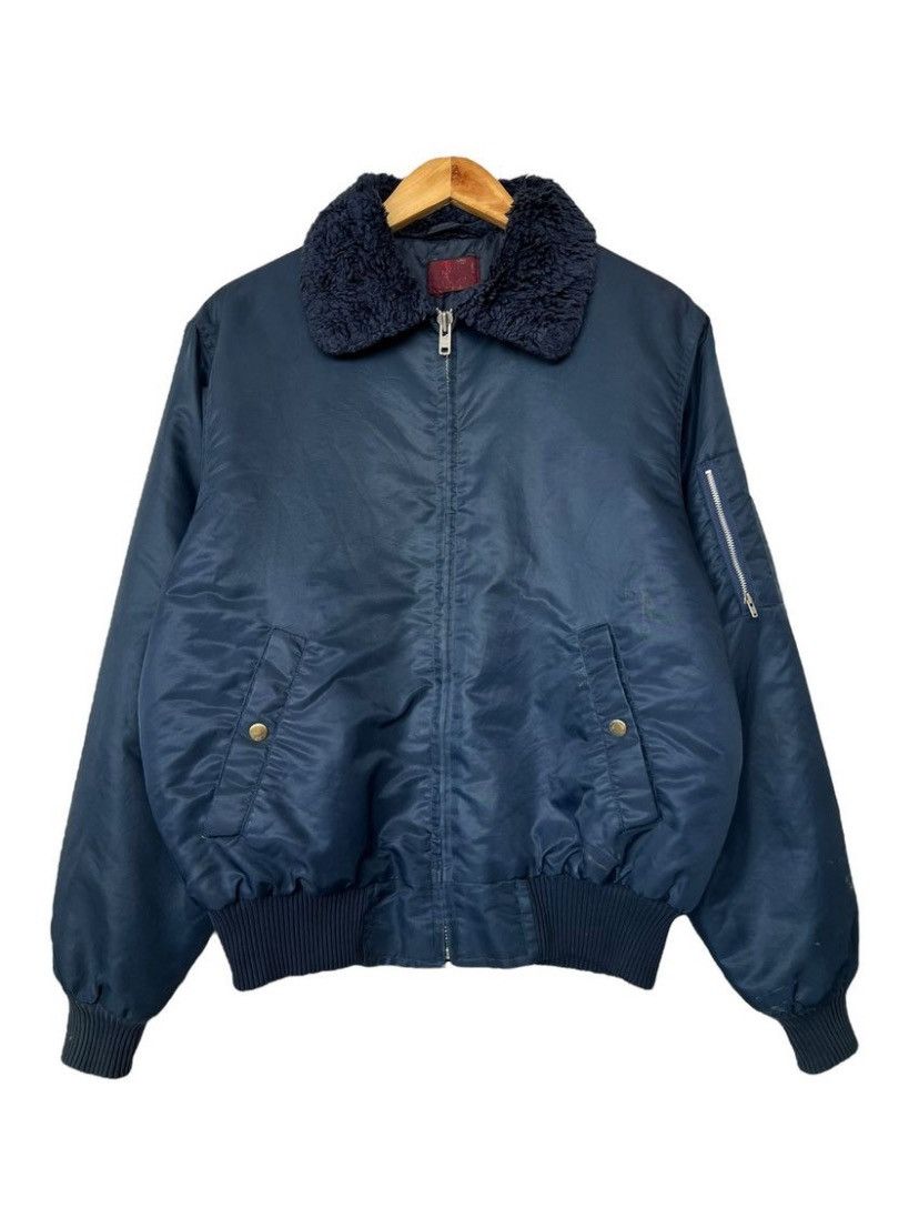 Vintage Vintage 80s Aviator Flight Zipper Navy Bomber Jacket Size US M / EU 48-50 / 2 - 2 Thumbnail