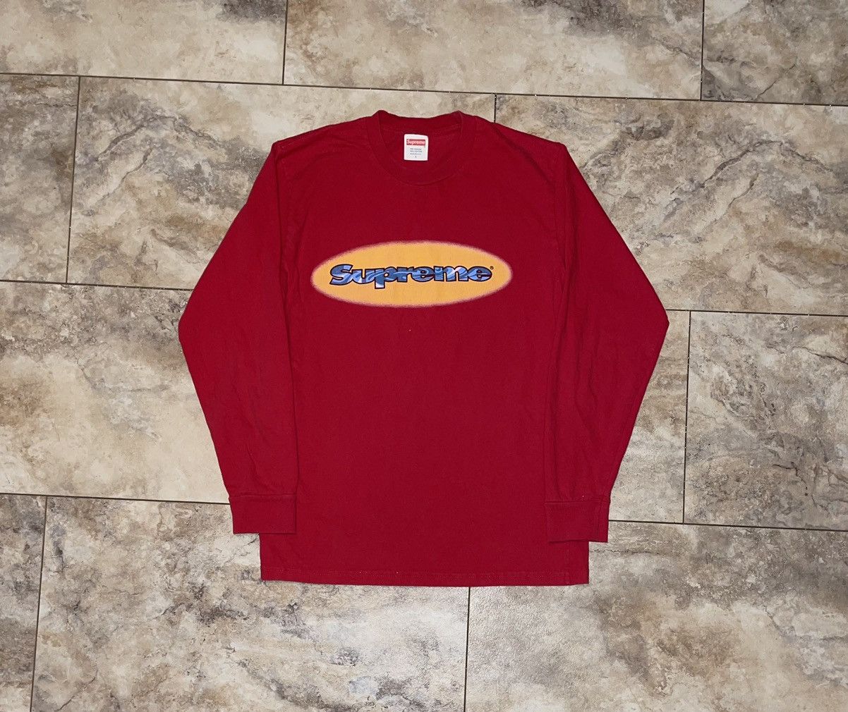 image of Supreme Ripple L/s Long Sleeve Tee Red Small, Men's