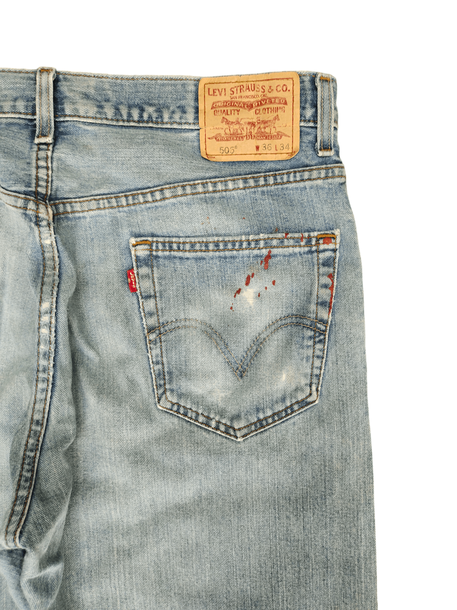 Levi's Size 36x33 Vtg Levis 505 Regular Fit Jean Distressed Painted Size US 36 / EU 52 - 14 Thumbnail