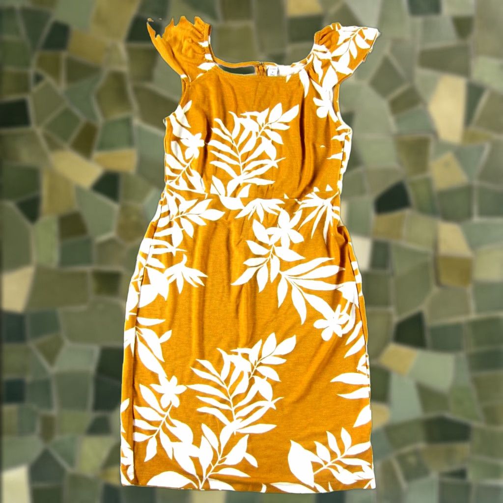 Old Navy Old Navy Amber Yellow White Floral Cap Sleeve Rayon Stretch Sheath Dress Medium Size M / US 6-8 / IT 42-44 - 1 Thumbnail