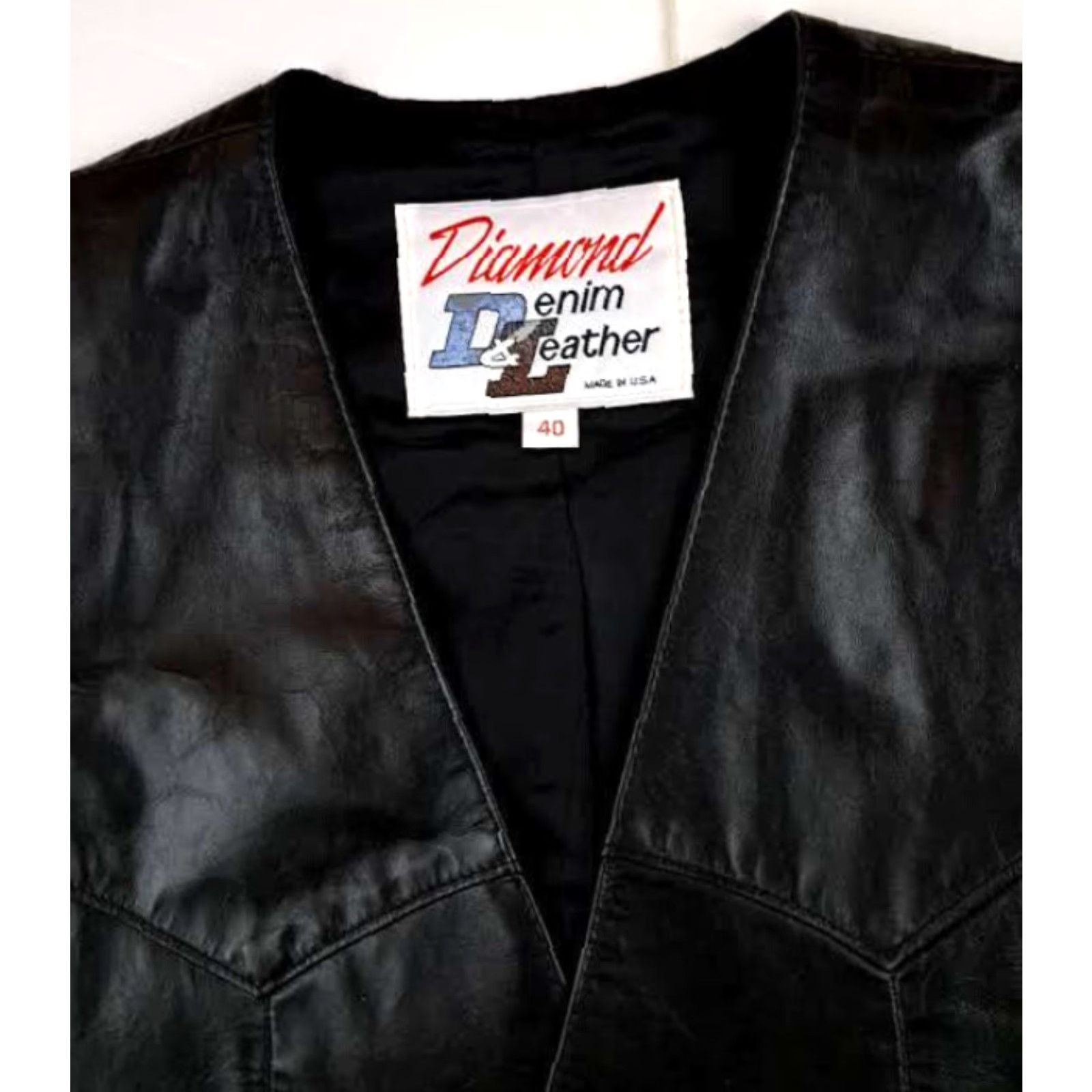 Vintage Diamond Vest Black Leather full button Diamond Denim&Leather Vest 40 Mens Biker ect. Size US XXS / EU 40 - 4 Thumbnail