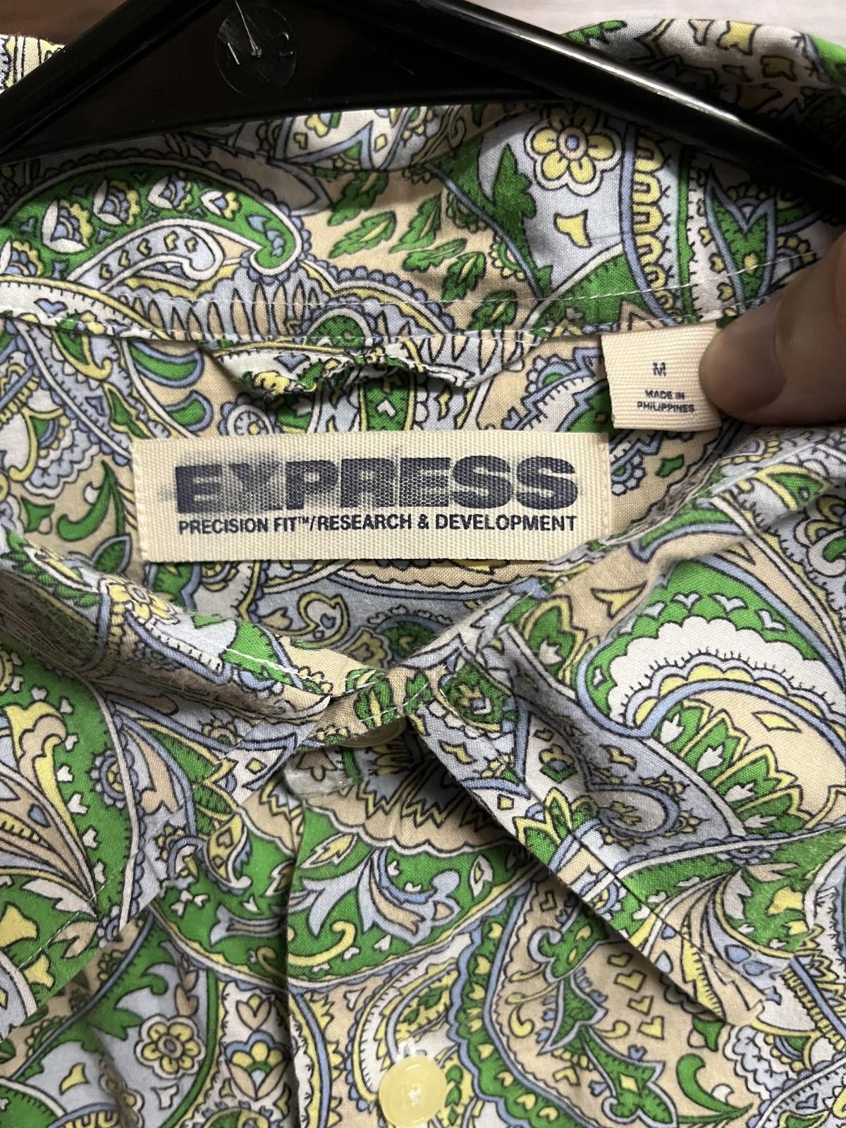 Express Express Mens Green Paisley LS Button Up Dress Shirt - M Size 38R - 2 Thumbnail