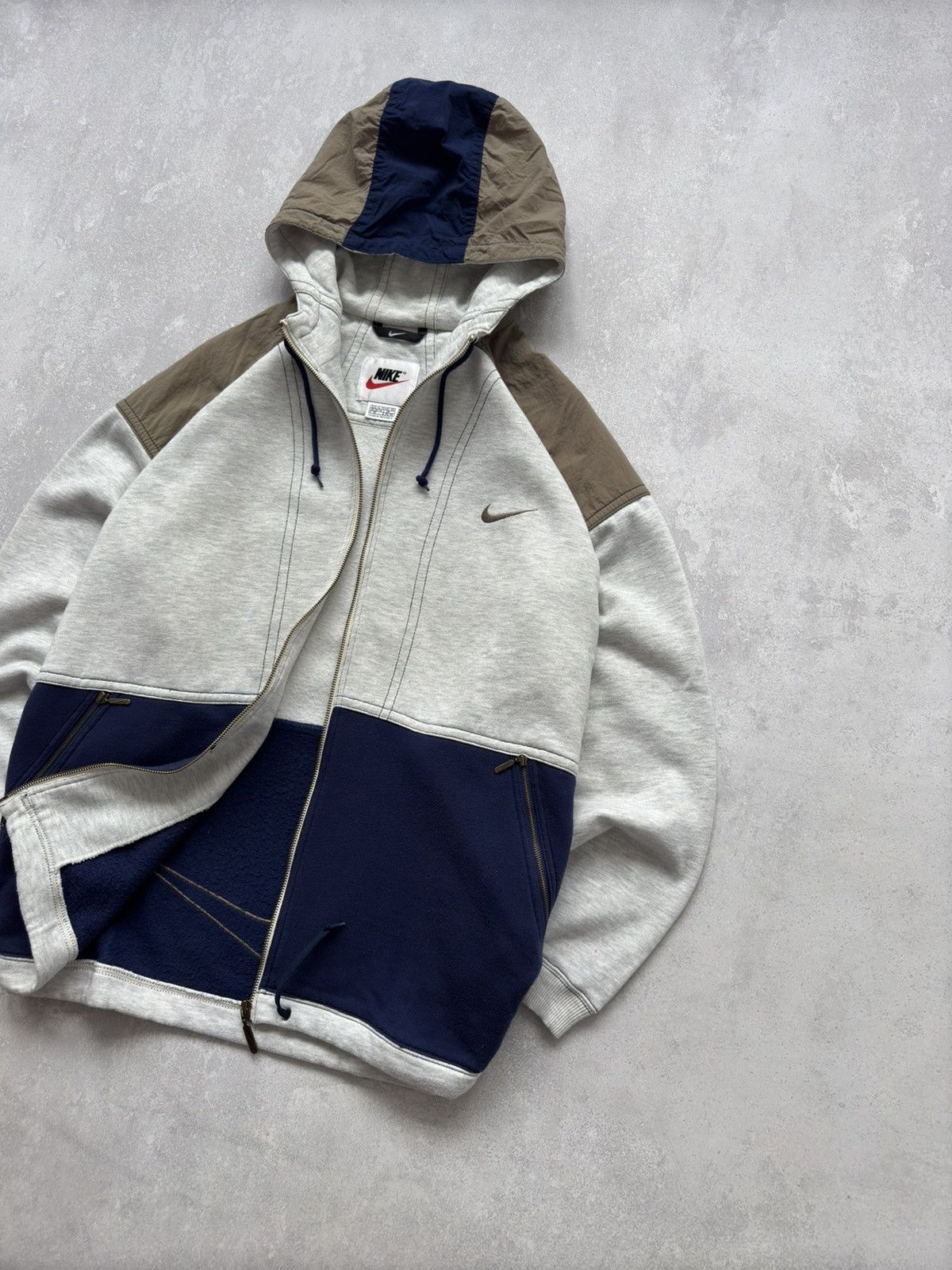 Nike × Vintage Vintage Nike 90s Light Jacket Zip Hoodie Big Swoosh Logo Y2K Size US XL / EU 56 / 4 - 2 Thumbnail