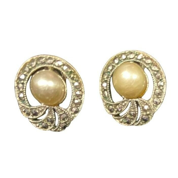 Other Vintage Real Pearl & Sterling Silver Marcasite Art Deco Scre Size ONE SIZE - 1 Thumbnail
