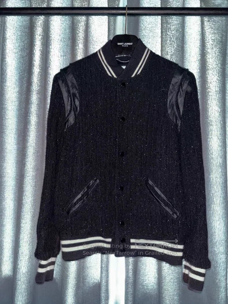 Saint Laurent Paris Saint Laurent Paris Black Samurai Sparkle Baseball Jacket Size US S / EU 44-46 / 1 - 1 Thumbnail