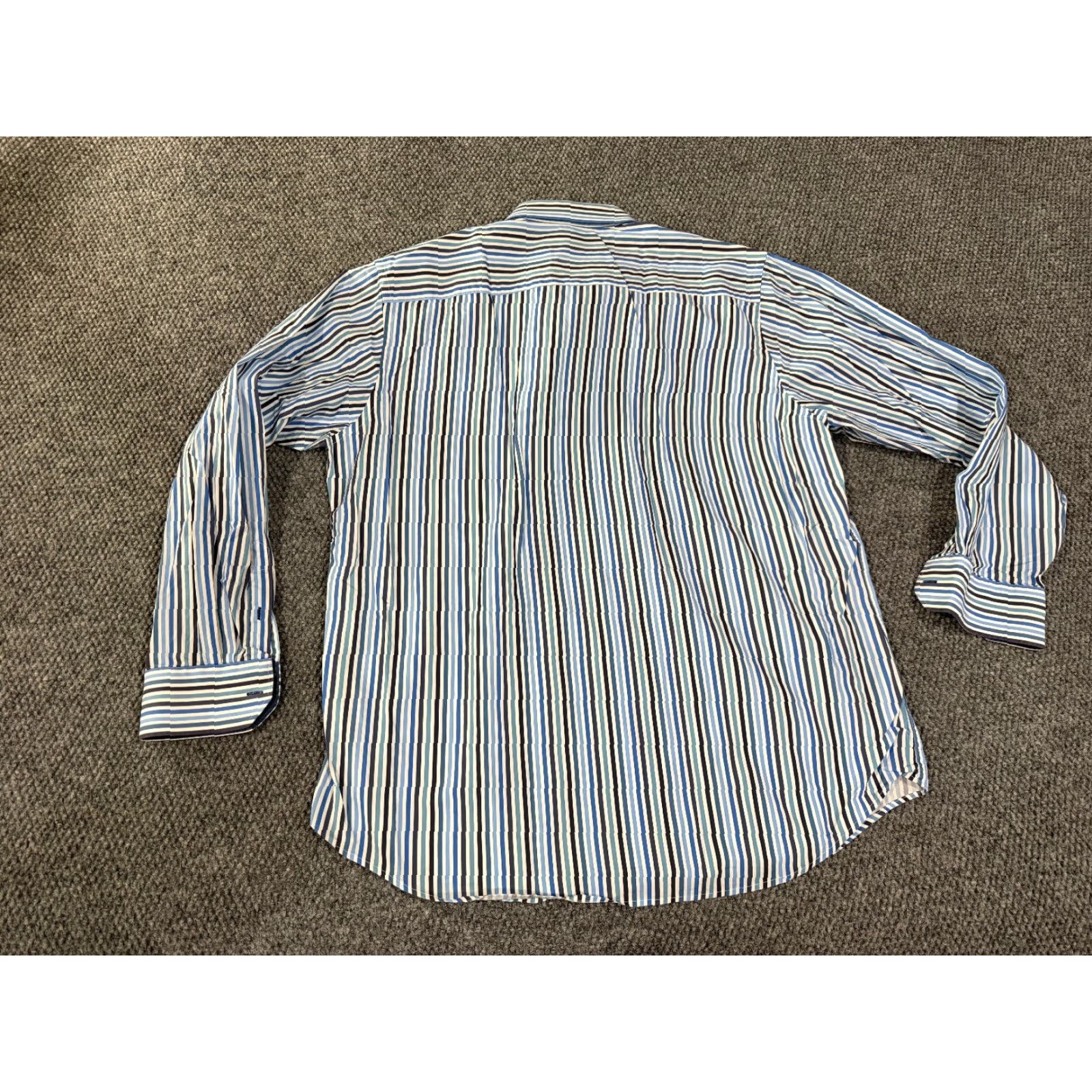 BUGATCHI BUGATCHI Button-Up Shirt Mens XL Blue White Striped Long Sleeve Classic Fit Dress Shirt Size 46R - 5 Thumbnail
