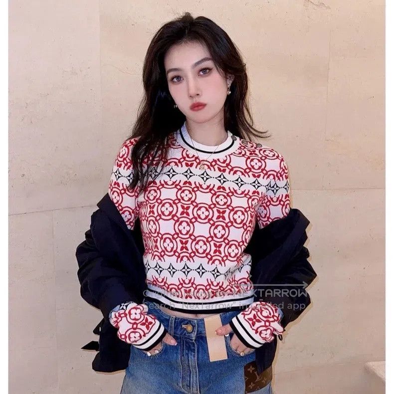 Louis Vuitton Louis Vuitton Knitwear with full-print aged logo in red sw Size M / US 6-8 / IT 42-44 - 7 Thumbnail