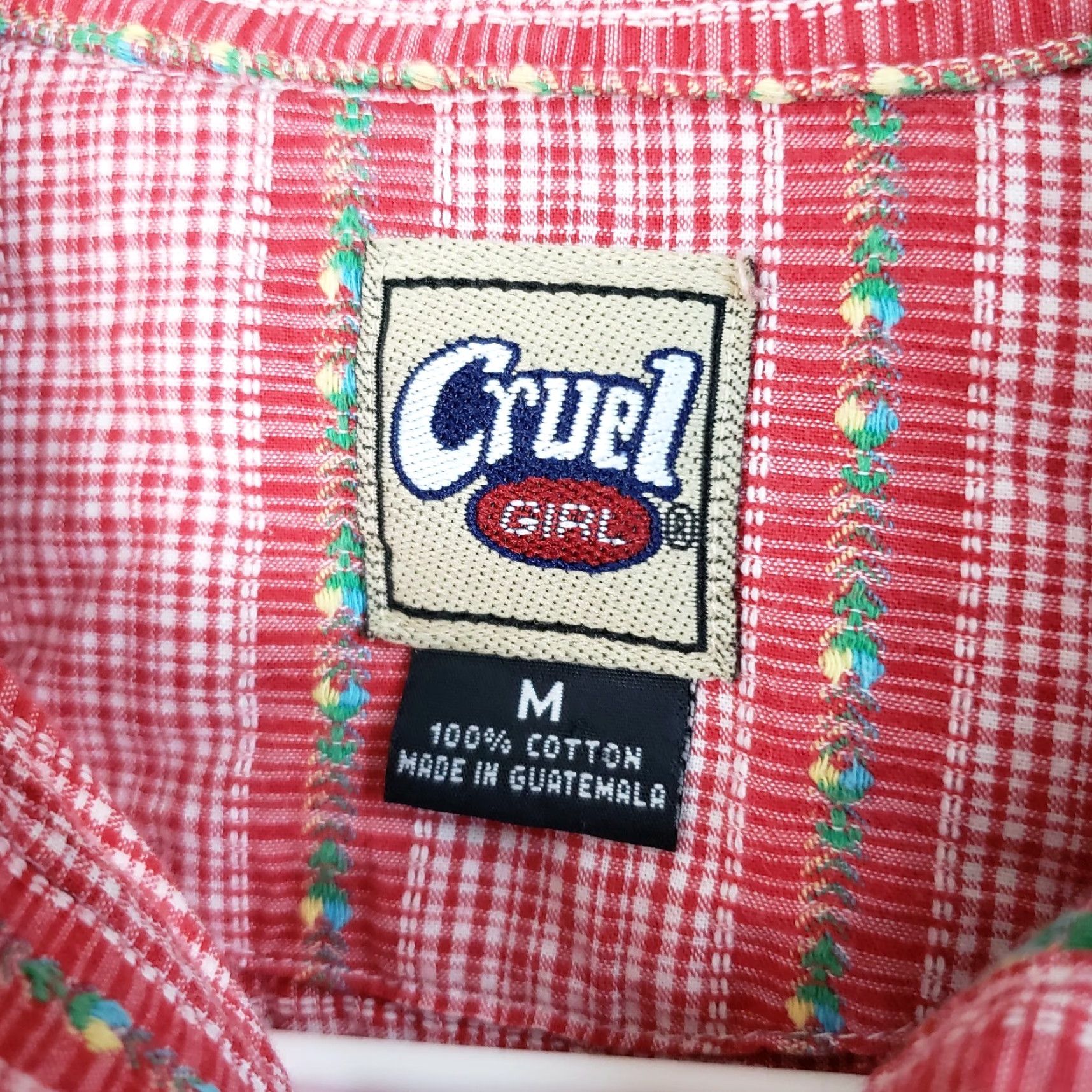 Vintage Cruel Girl Womens Button-Up Shirt M Red Embroidered Long Sleeve Shirt, Button Front, 100% Cotton, Casual, Regular, Womens Size M / US 6-8 / IT 42-44 - 5 Thumbnail