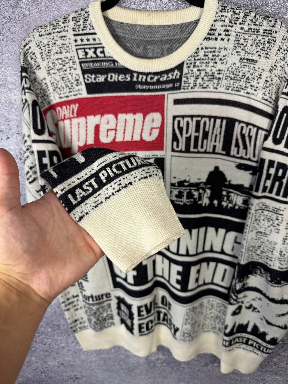 Supreme Supreme Newspaper Crewneck Merino Wool Sweater Large Size US L / EU 52-54 / 3 - 7 Thumbnail