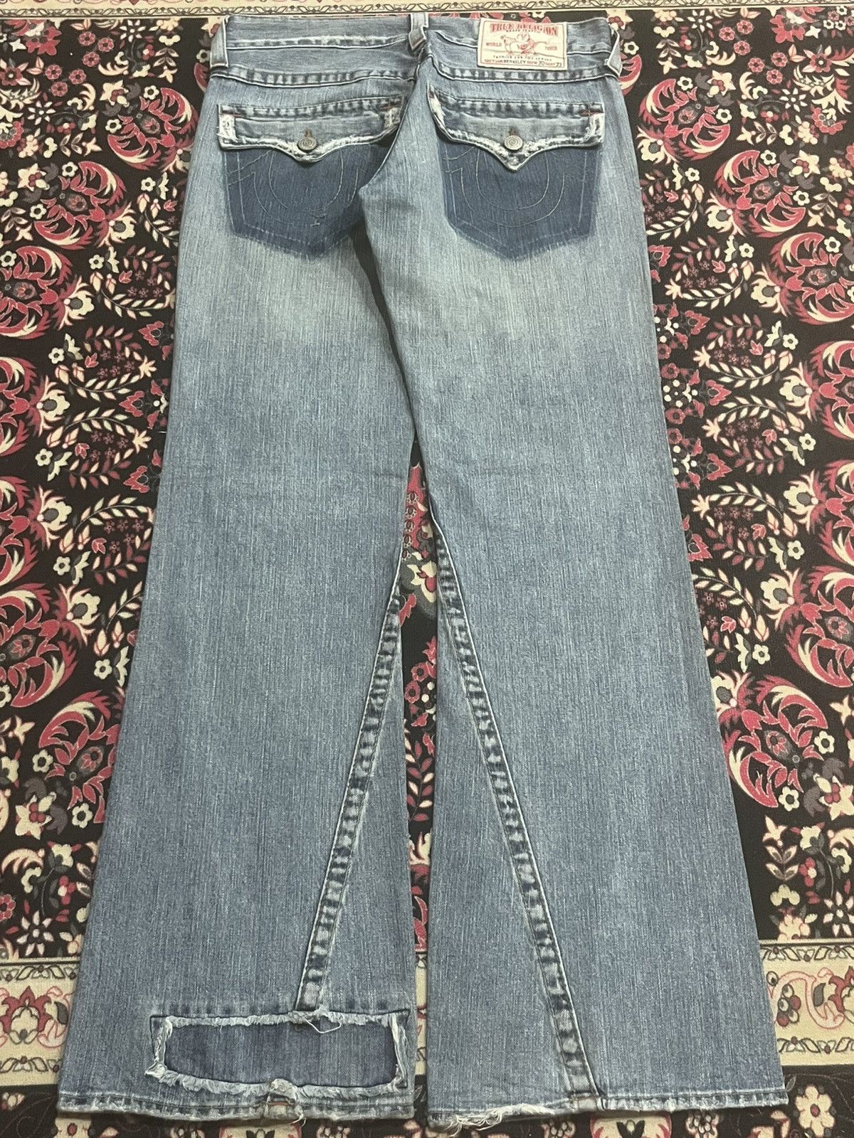 True Religion Vintage True Religion “Berkeley” Trashed Blue Flare Jeans Size US 30 / EU 46 - 2 Thumbnail