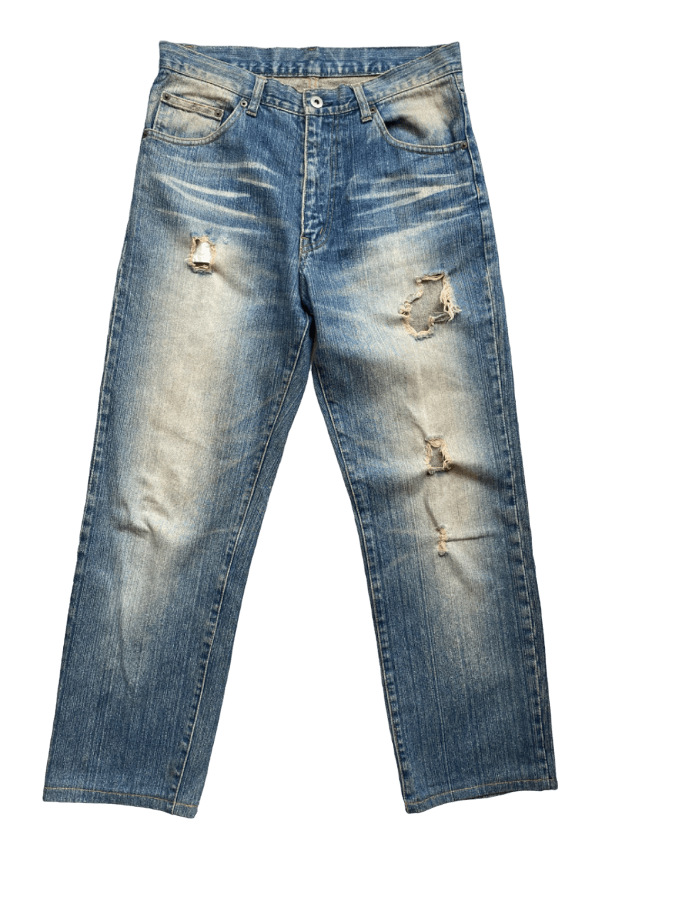 image of Avant Garde Distressed Ripped Denim in Blue Distressed, Men's (Size 31)