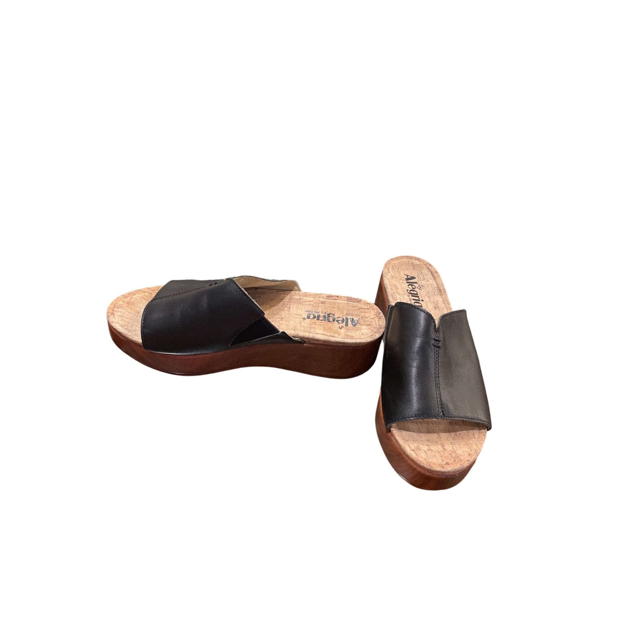 Other Alegria By PG wms black leather open toe 2.5" wedge heels sz Size US 8.5 / IT 38.5 - 2 Thumbnail