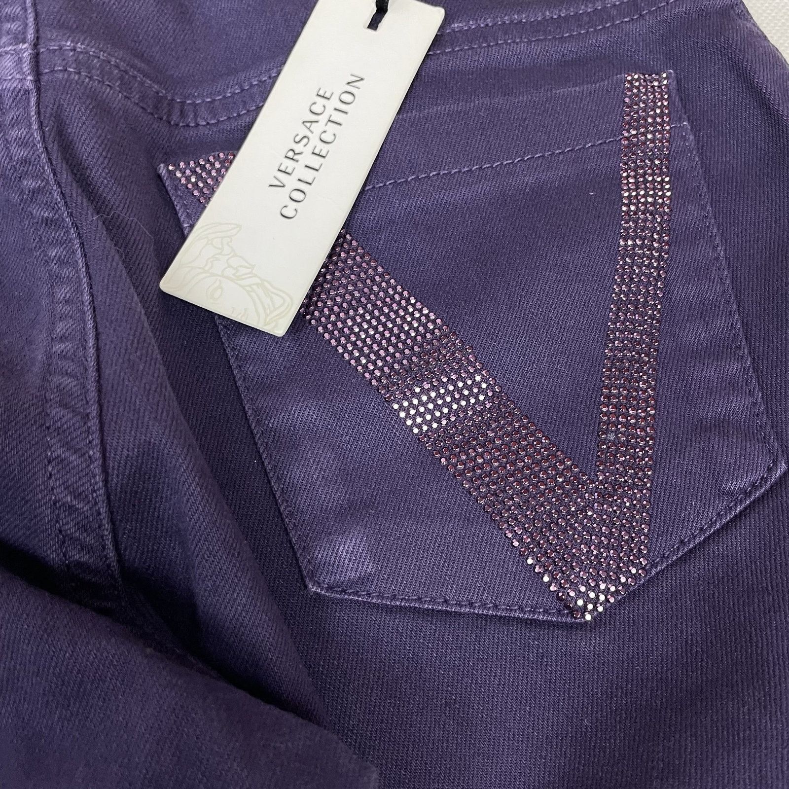 Versace Versace Women's Purple Denim Beaded Slim Fit Skinny Jeans 27 Size 27" / US 4 / IT 40 - 6 Thumbnail