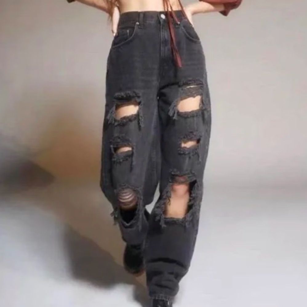 Bdg BDG Urban Outfitters High Rise Baggy Distressed Black Jeans 28 Womens Regular Jeans Size 28" / US 6 / IT 42 - 7 Thumbnail