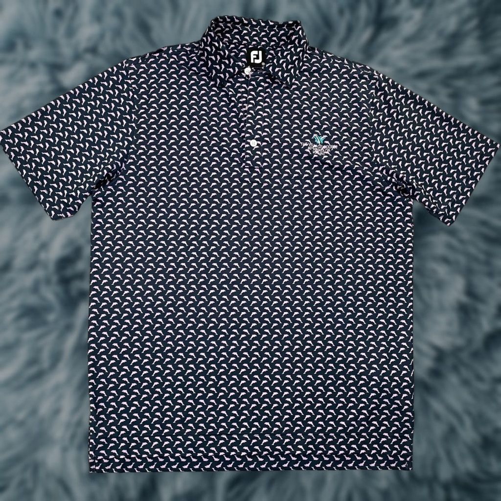 FootJoy Polo Shirt Adult M Medium Blue Polo Dolphin Print Waikoloa Hawaii Golf Mens