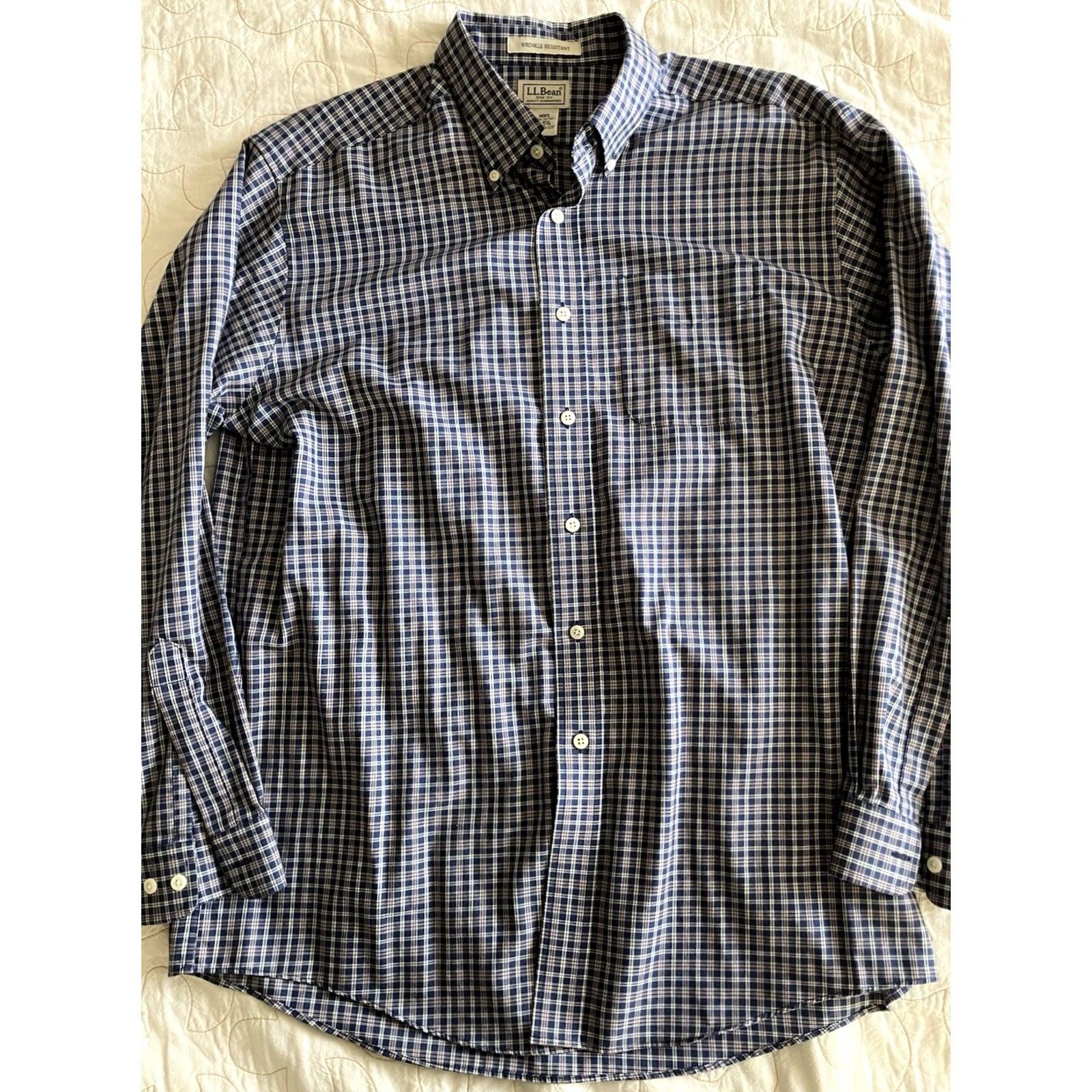 Vintage L.L. Bean Plaid Shirt Long Sleeve Button-Down Men’s XL Blue White Wrinkle Resistant Pockets Button-Up Casual Shirt Size US XL / EU 56 / 4 - 3 Thumbnail