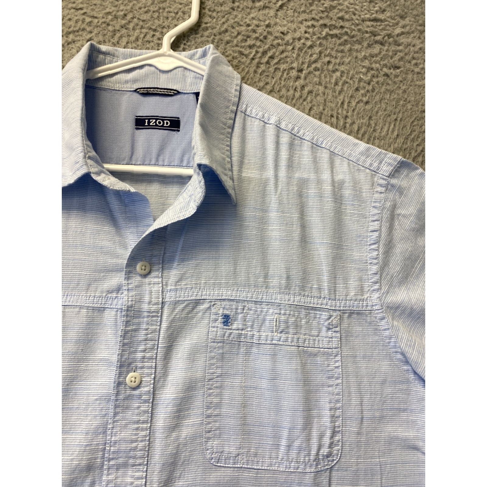 Izod IZOD Button-Up Shirt Mens Large Light Blue Striped Short Sleeve Classic Relaxed Fit Size US L / EU 52-54 / 3 - 3 Thumbnail
