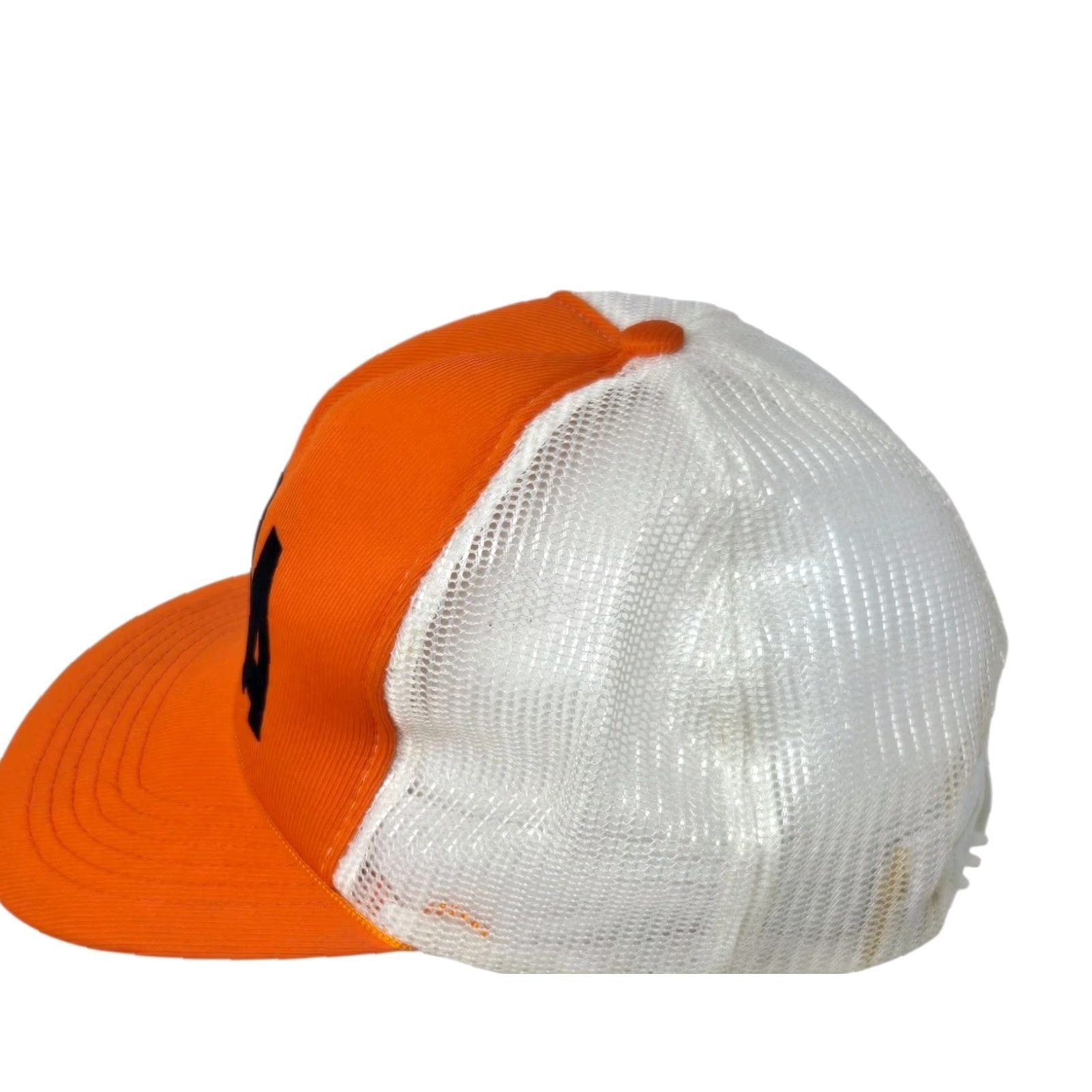 FELT VINTAGE HaT Trucker Hat Cap Orange White Black Felt Letters Adjustable Cap Size ONE SIZE - 2 Thumbnail