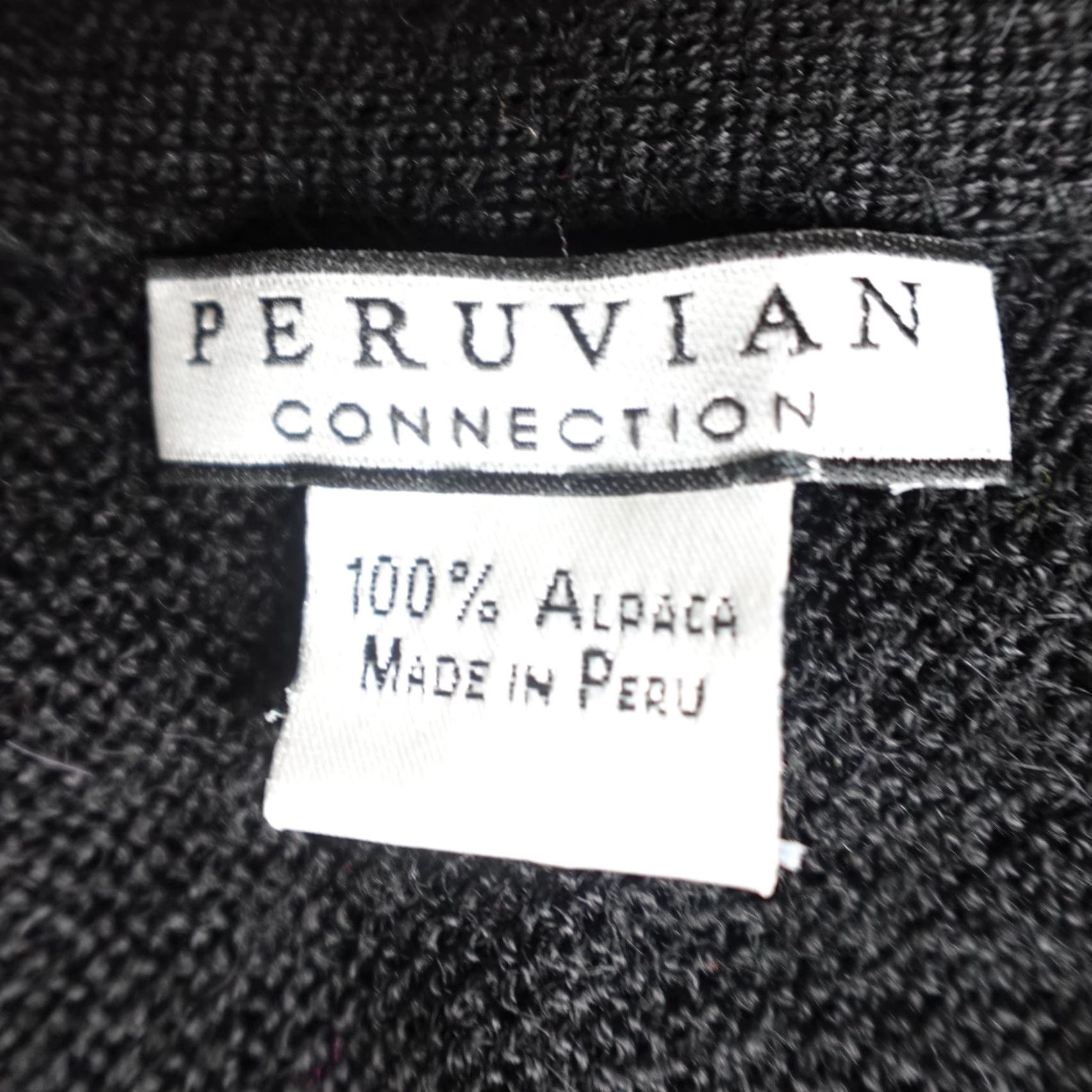 Vintage Peruvian Connection Womens Sweater M Black V-Neck 100% Alpaca Pullover Knit Long Sleeve, Regular Fit, Knit, Winter Fall Spring, Peru, Women Size M / US 6-8 / IT 42-44 - 2 Thumbnail