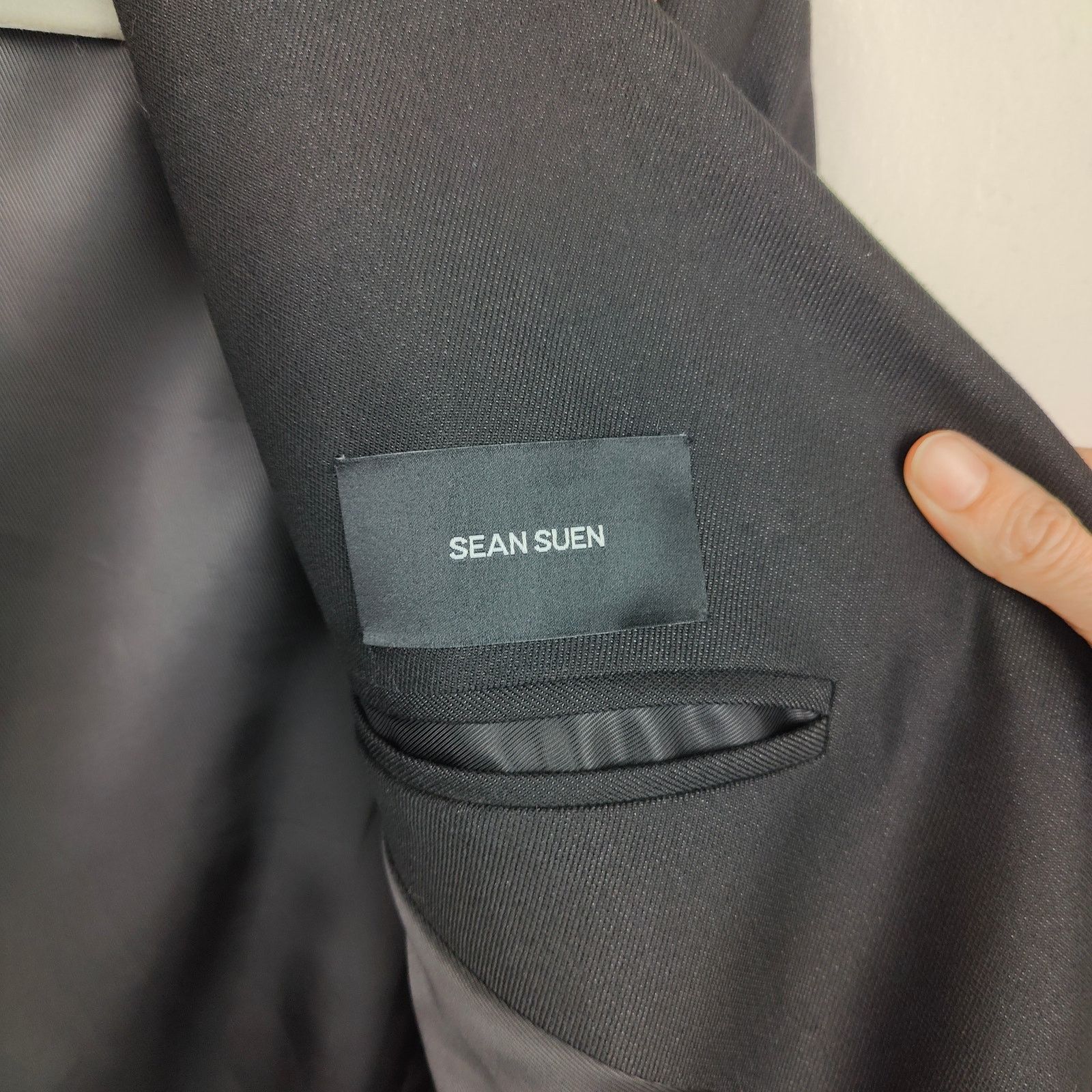 Sean Suen Sean Suen Coat Men 38 Black Denim Belted Coat Mixed Media Size 38R - 6 Thumbnail