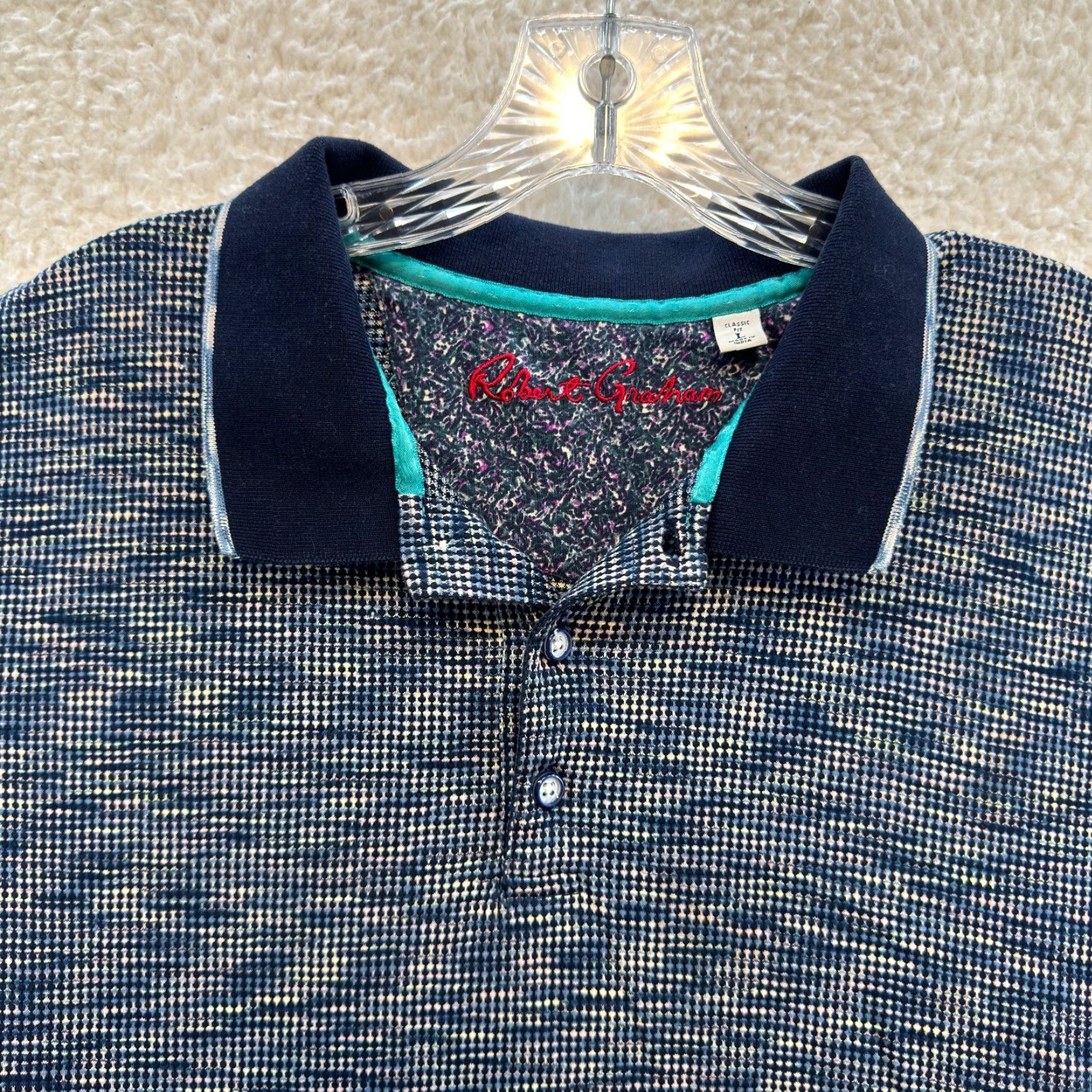 Robert Graham Robert Graham Polo Shirt Mens Large Navy Blue Geometric Pattern Short Sleeve Size US L / EU 52-54 / 3 - 3 Thumbnail