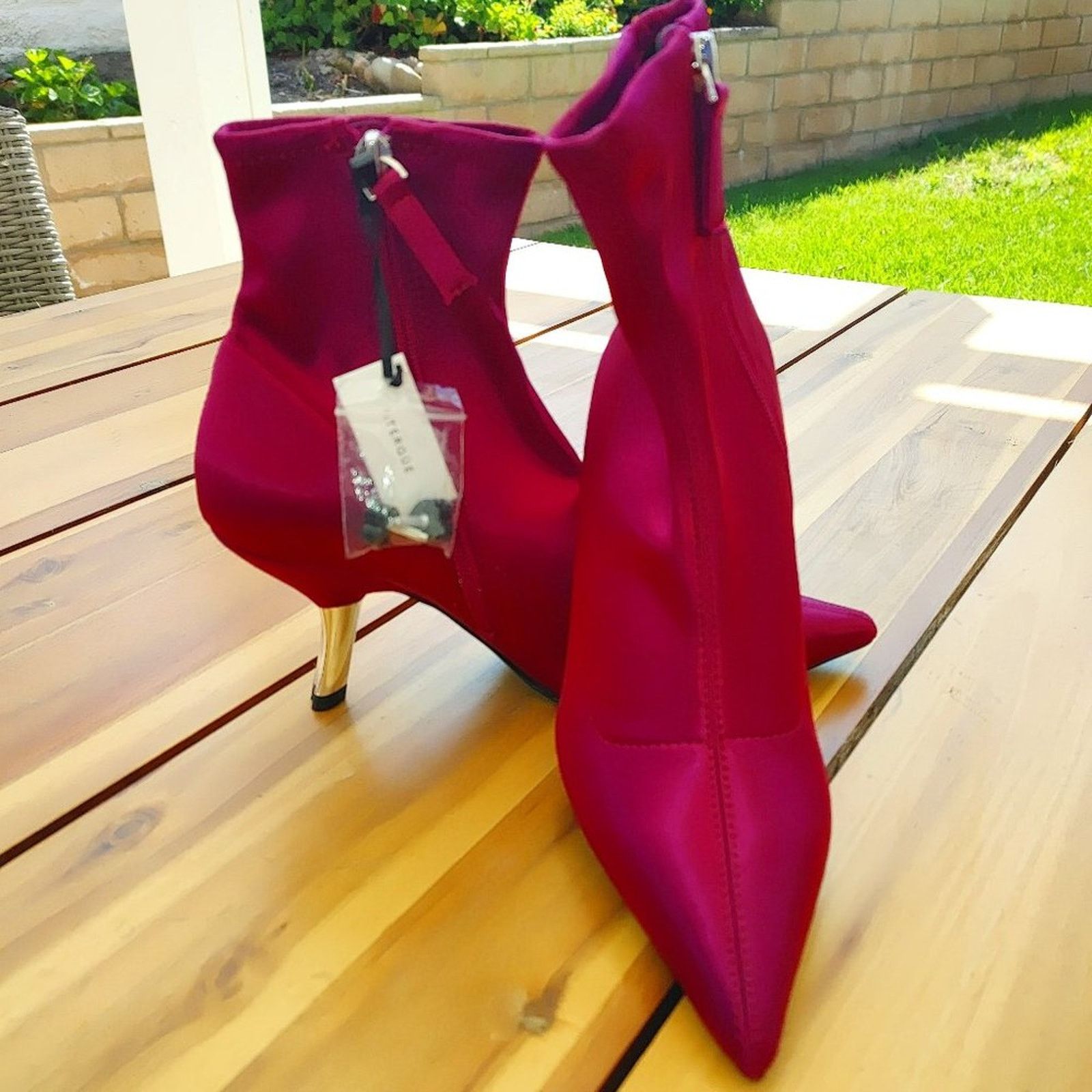 Zara New Zara Uterque Fuchsia Ankle Heart Heel Satin Boots 37 Size US 6.5 / IT 36.5 - 1 Thumbnail