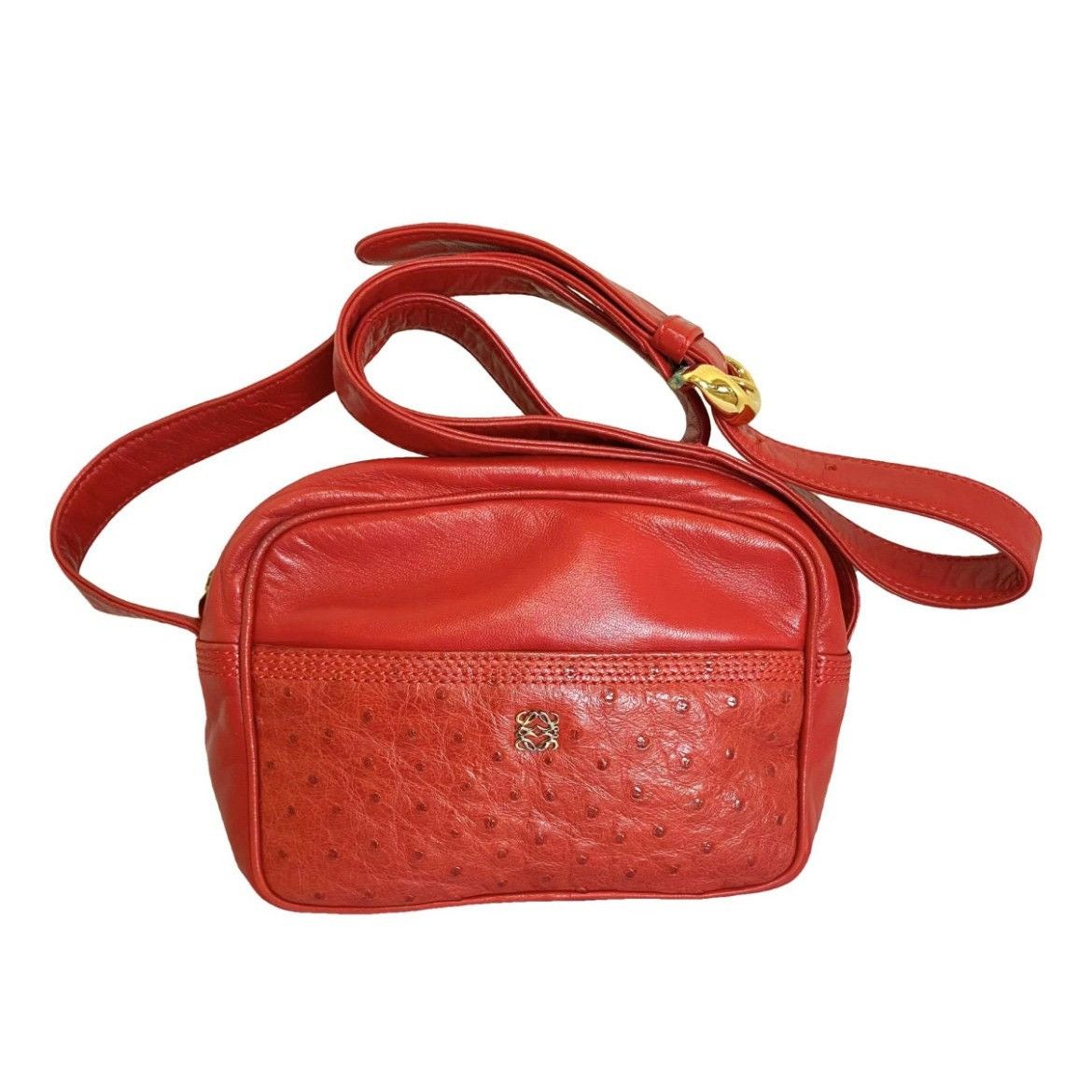Loewe Vintage LOEWE red genuine ostrich and nappa leather bag Size ONE SIZE - 1 Thumbnail