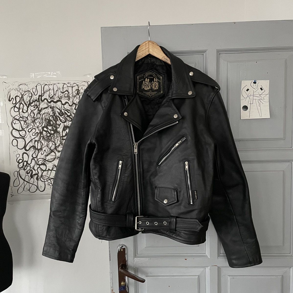 Vintage Pantera Moto Leather Jacket Black size Xl