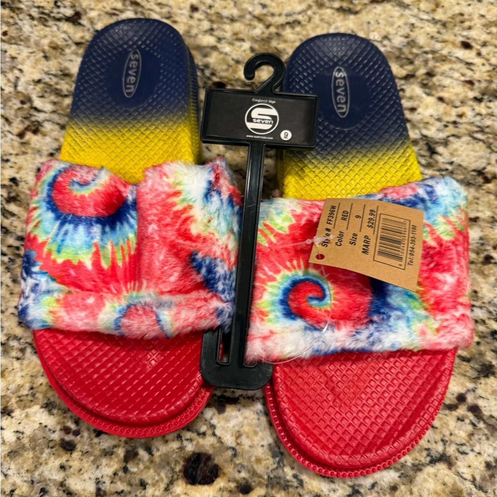 Seven 7 Seven tie dyed faux fur rainbow colored slides Size 9 Size US 9 / IT 39 - 1 Thumbnail