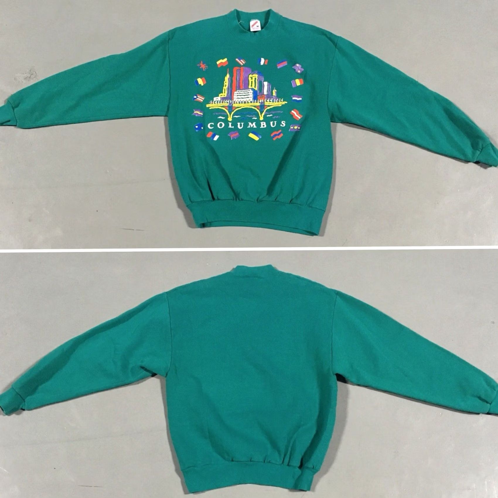 Jerzees VINTAGE Columbus Sweatshirt 80s 90s 1980s Jerzees Made in USA M Unisex Long Sleeve Poly Cotton Graphic Tee Shirt Mens Womens Boys Girls Size US M / EU 48-50 / 2 - 4 Thumbnail