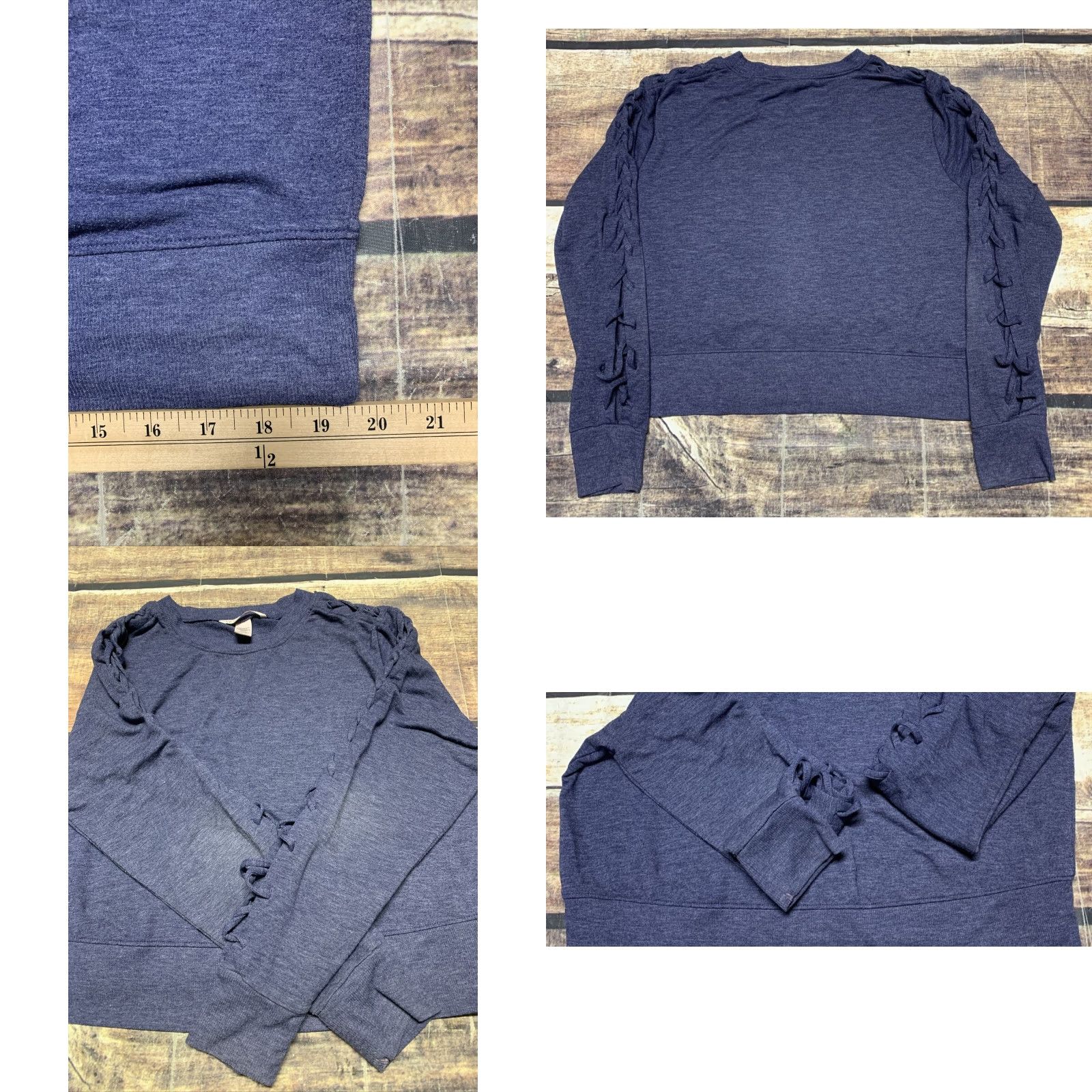 Victoria's Secret Victoria's Secret Woman's Long Sleeve Shirt XS Blue Pullover Crew Neck Laced Arm, Casual, Solid, Regular Fit, Fall Spring Summer Winter, Women Size XS / US 0-2 / IT 36-38 - 8 Thumbnail