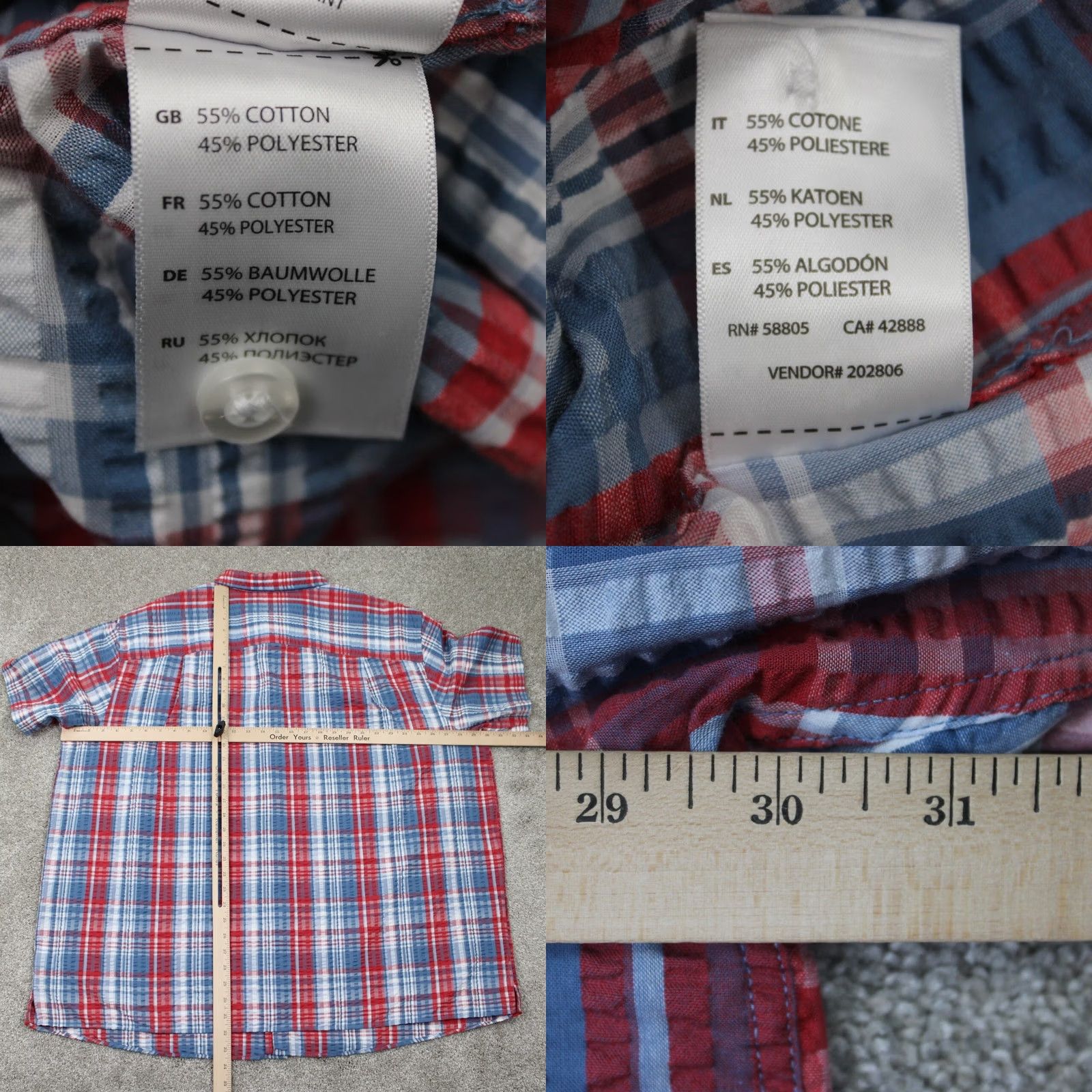 Vintage Oak Hill Cool & Dry Shirt Mens 2XL Red/Blue Plaid Button-Up Short Sleeve Cotton/Poly SS Shirt Size US XXL / EU 58 / 5 - 8 Thumbnail