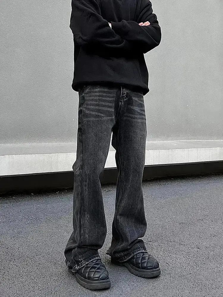 Japanese Brand Straight fit loose black micro flared jeans Size US 30 / EU 46 - 1 Thumbnail