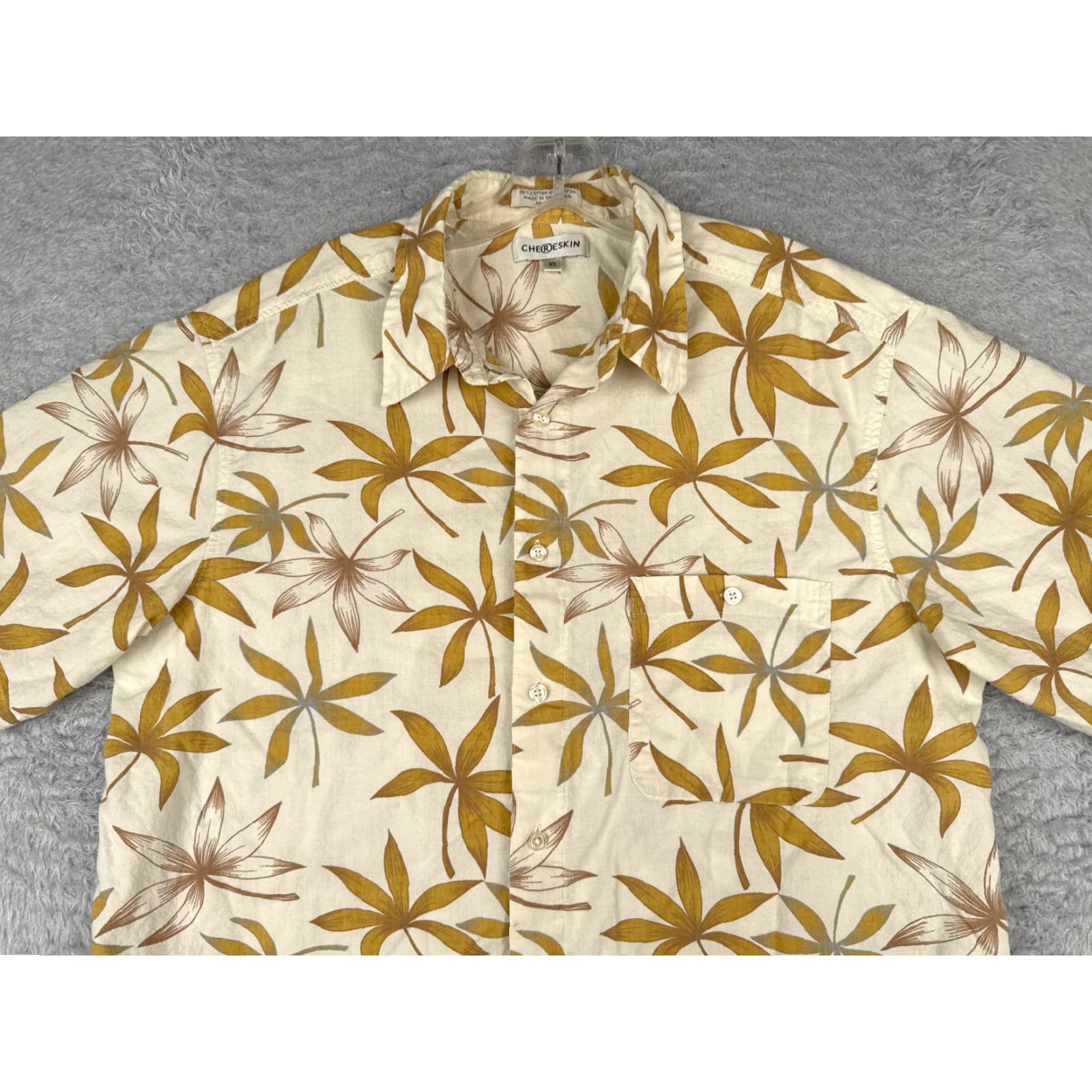 Vintage Chereskin Hawaiian Shirt Mens XL Ivory Leaf Print Button-Up Cotton Blend Resort Aloha Beach 90s Mens Size US XL / EU 56 / 4 - 4 Thumbnail