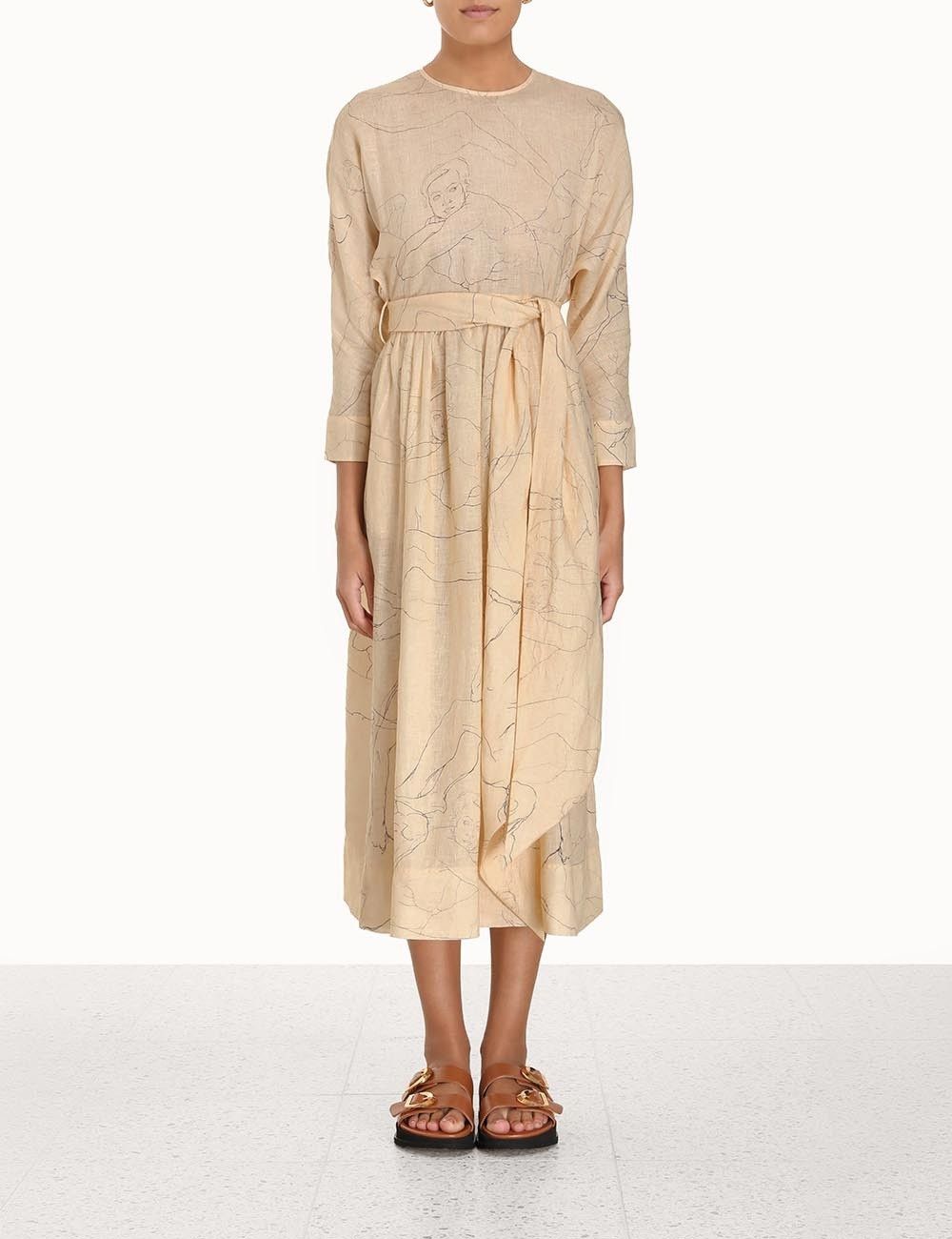 Zimmermann oc11z0225 Luminosity Tie Midi Dress in Light Peach Size S / US 4 / IT 40 - 2 Thumbnail