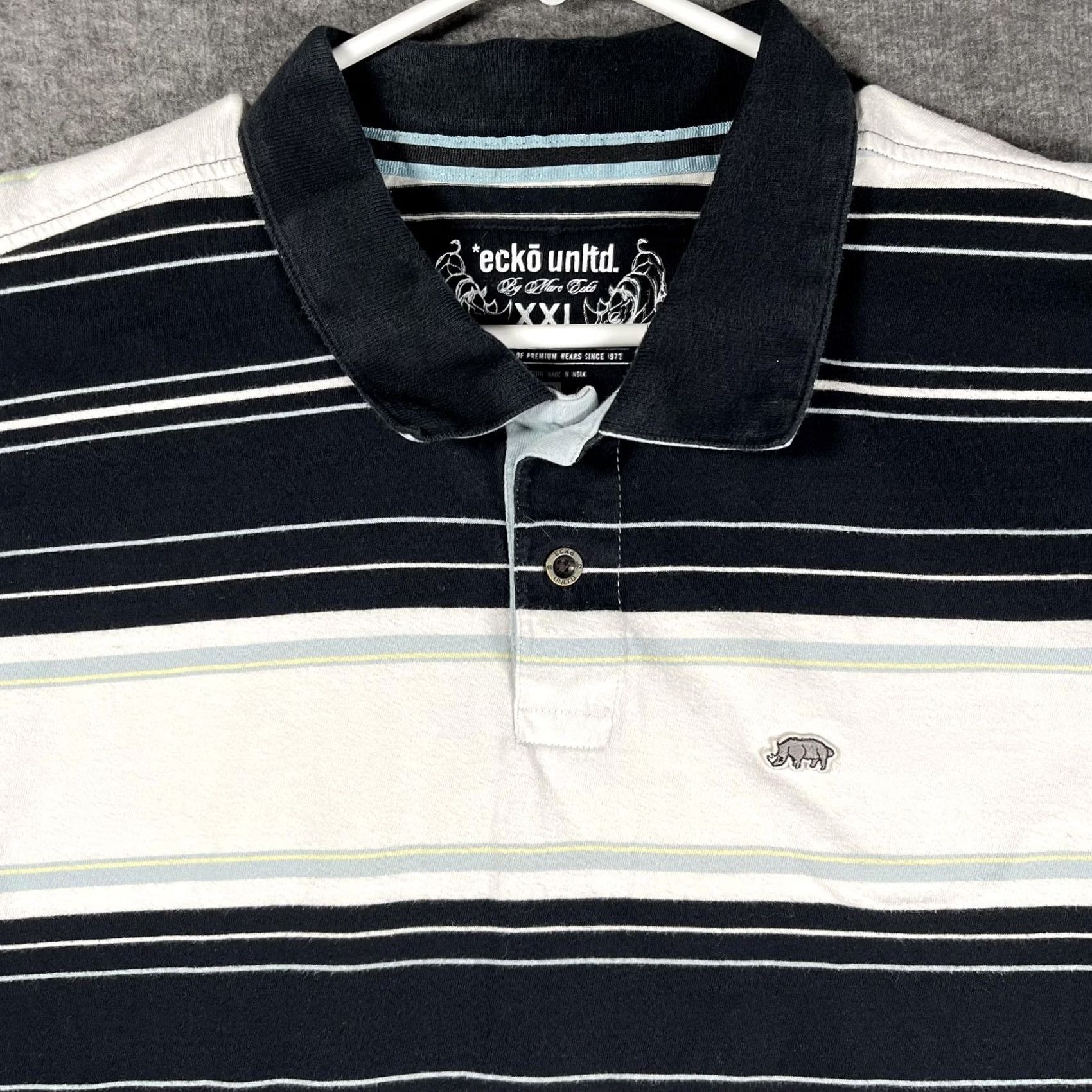 Ecko Unltd. Ecko Unltd Polo Shirt Mens 2XL Blue White Striped Rhino Logo Cotton Short Sleeve Size US XXL / EU 58 / 5 - 2 Thumbnail