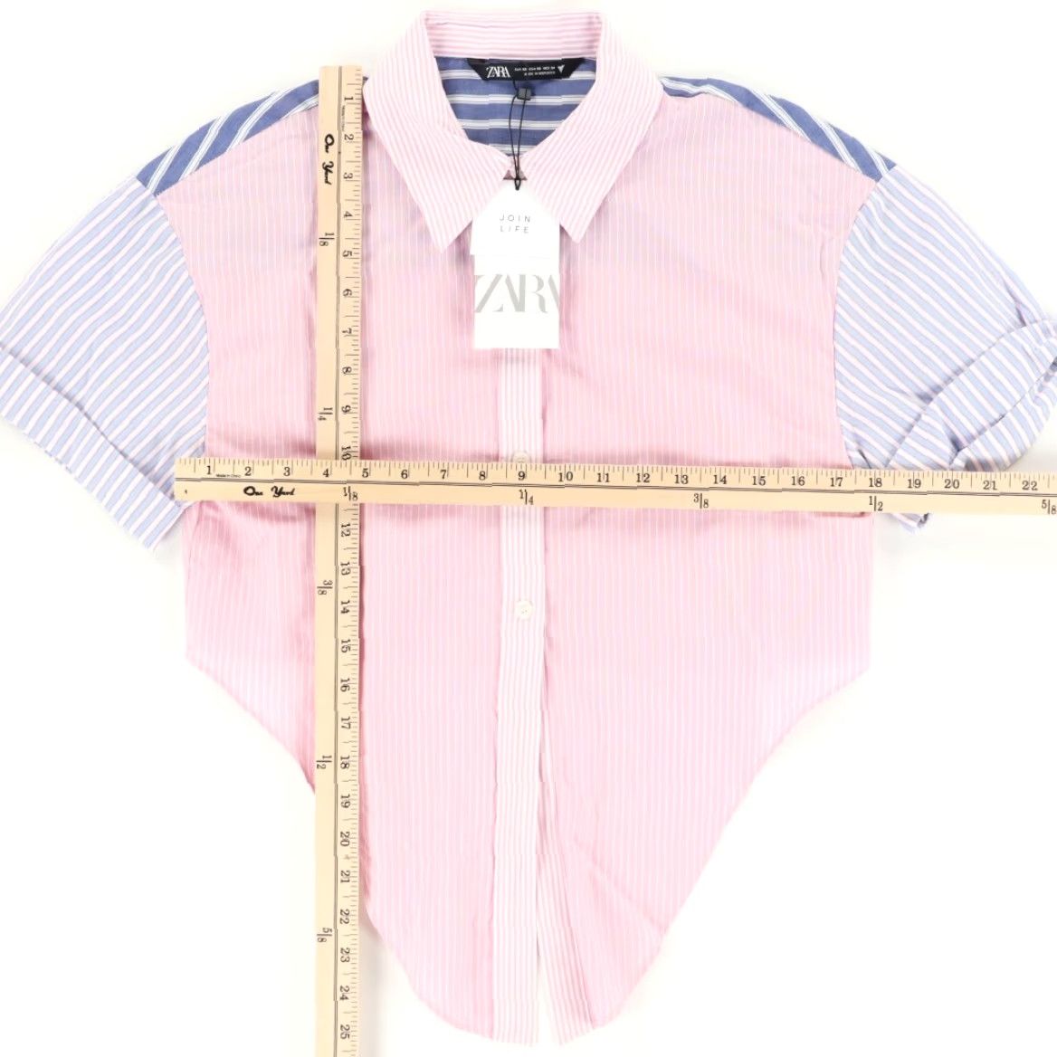 Zara Zara Women's XS Button Up Shirt Panel Crop Colorblock Size XS / US 0-2 / IT 36-38 - 3 Thumbnail