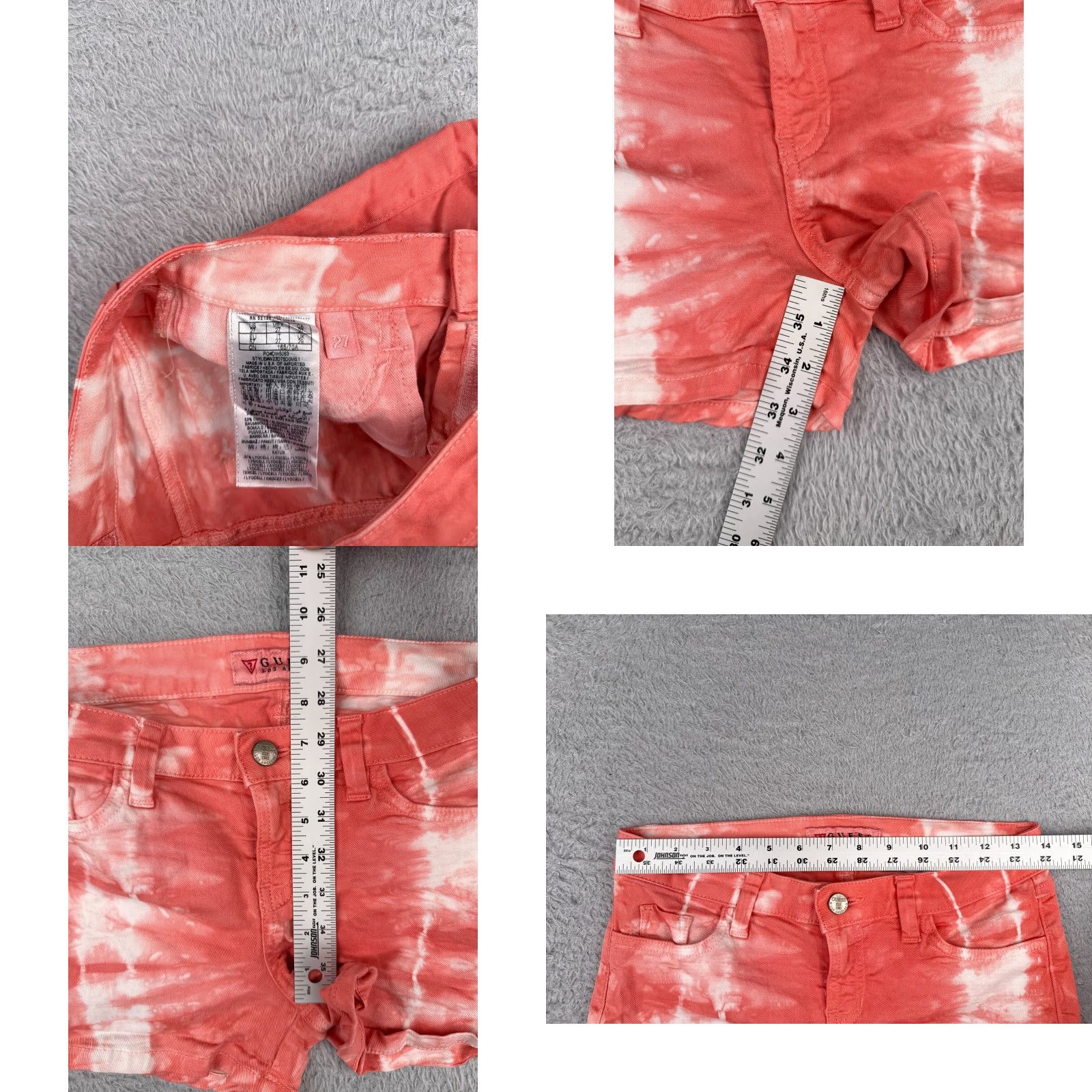 Guess GUESS Shorts Women Pink White Tie Dye Cotton Blend Beach Casual 27x3 27 Regular Waist Elastic Front 5-Pocket Denim Chino Shells Pattern Solid Size 27" / US 4 / IT 40 - 8 Thumbnail