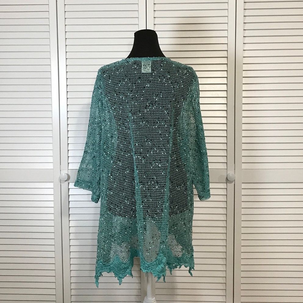 Blair Blair Boho Aqua Blue Artsy Mesh Lace Hemline Tunic Blouse XL Size XL / US 12-14 / IT 48-50 - 3 Thumbnail