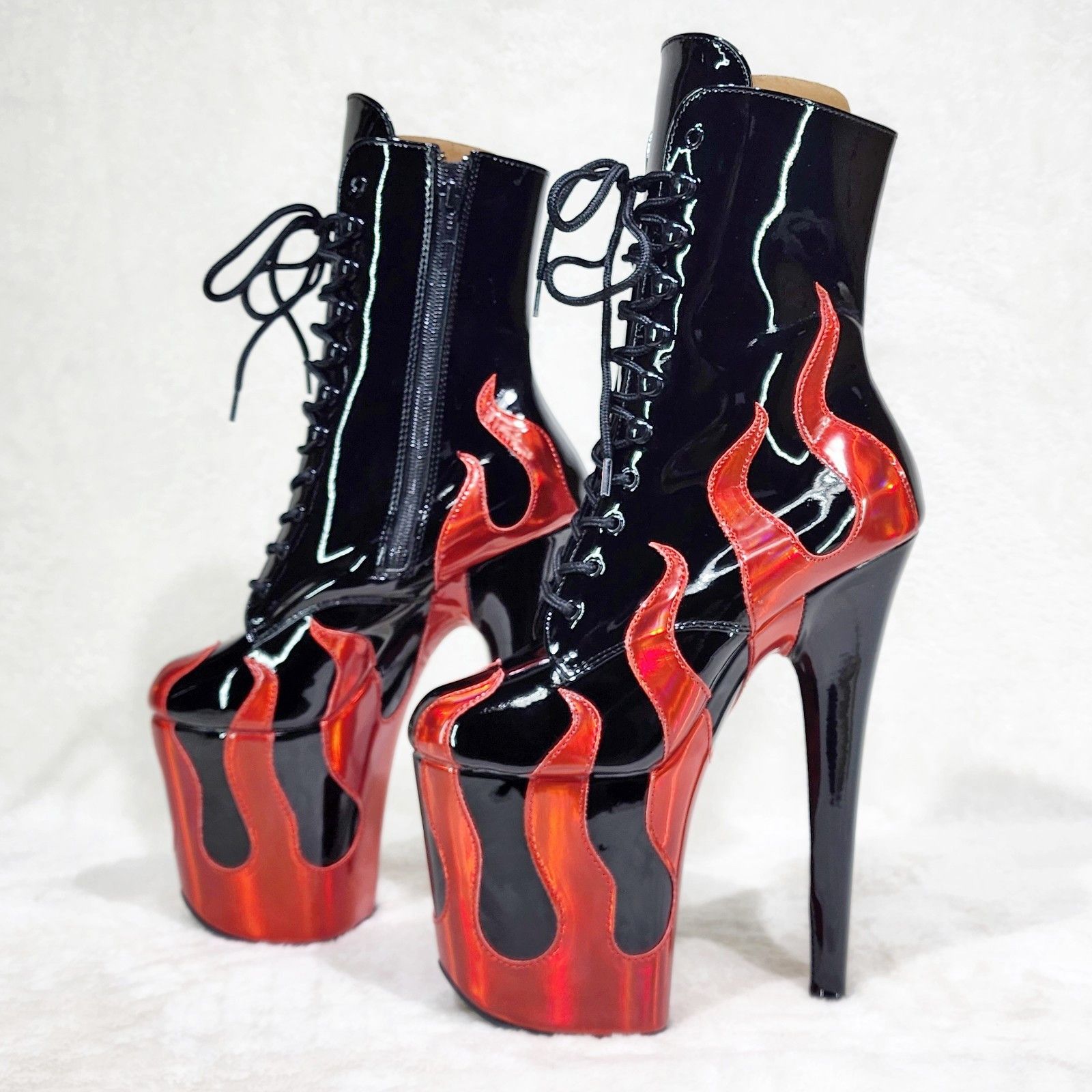 Other Flamingo 1020FLM Flame Black Patent Red Flames 8" Heel Plat Size US 10 / IT 40 - 1 Thumbnail